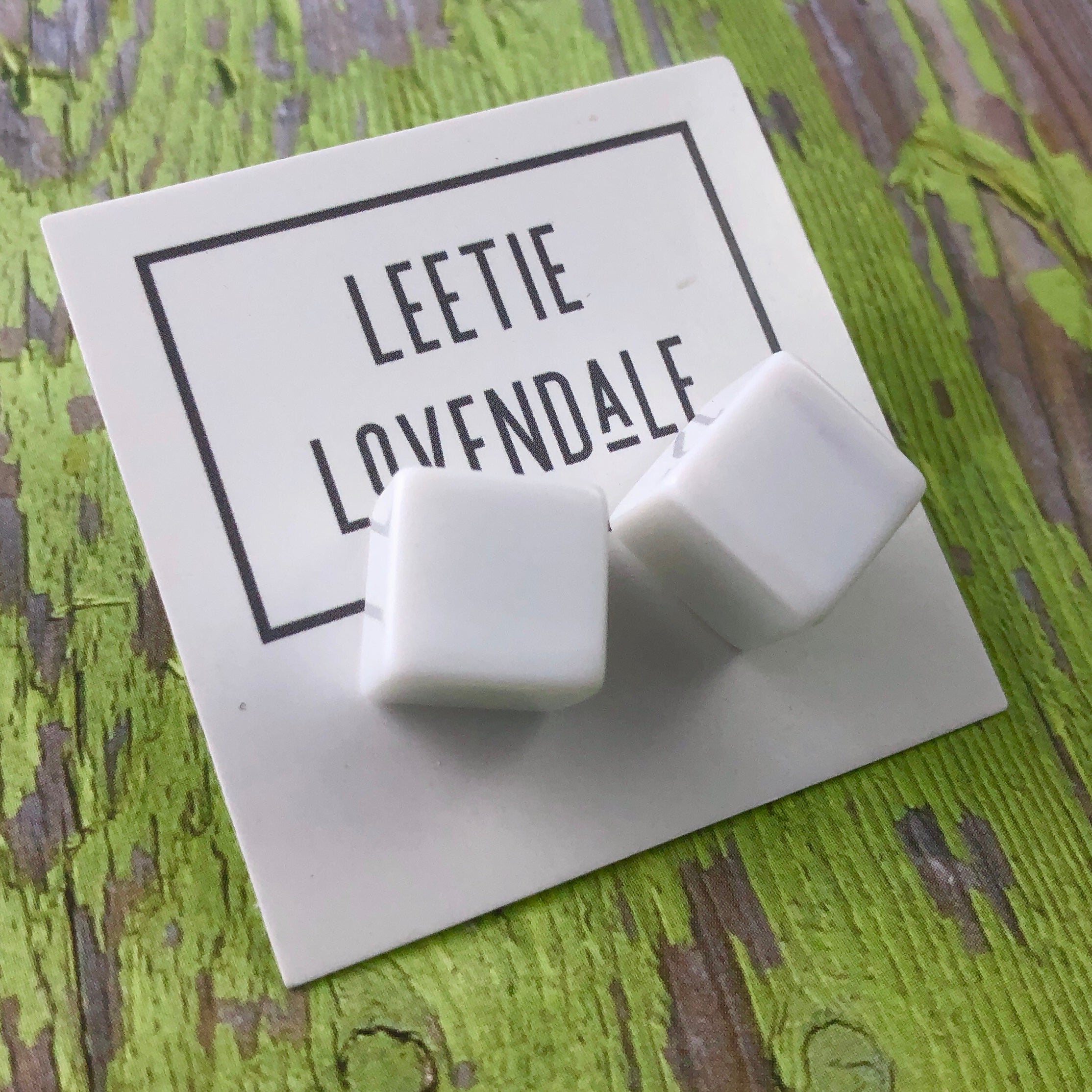 White Jumbo Cube Stud Earrings