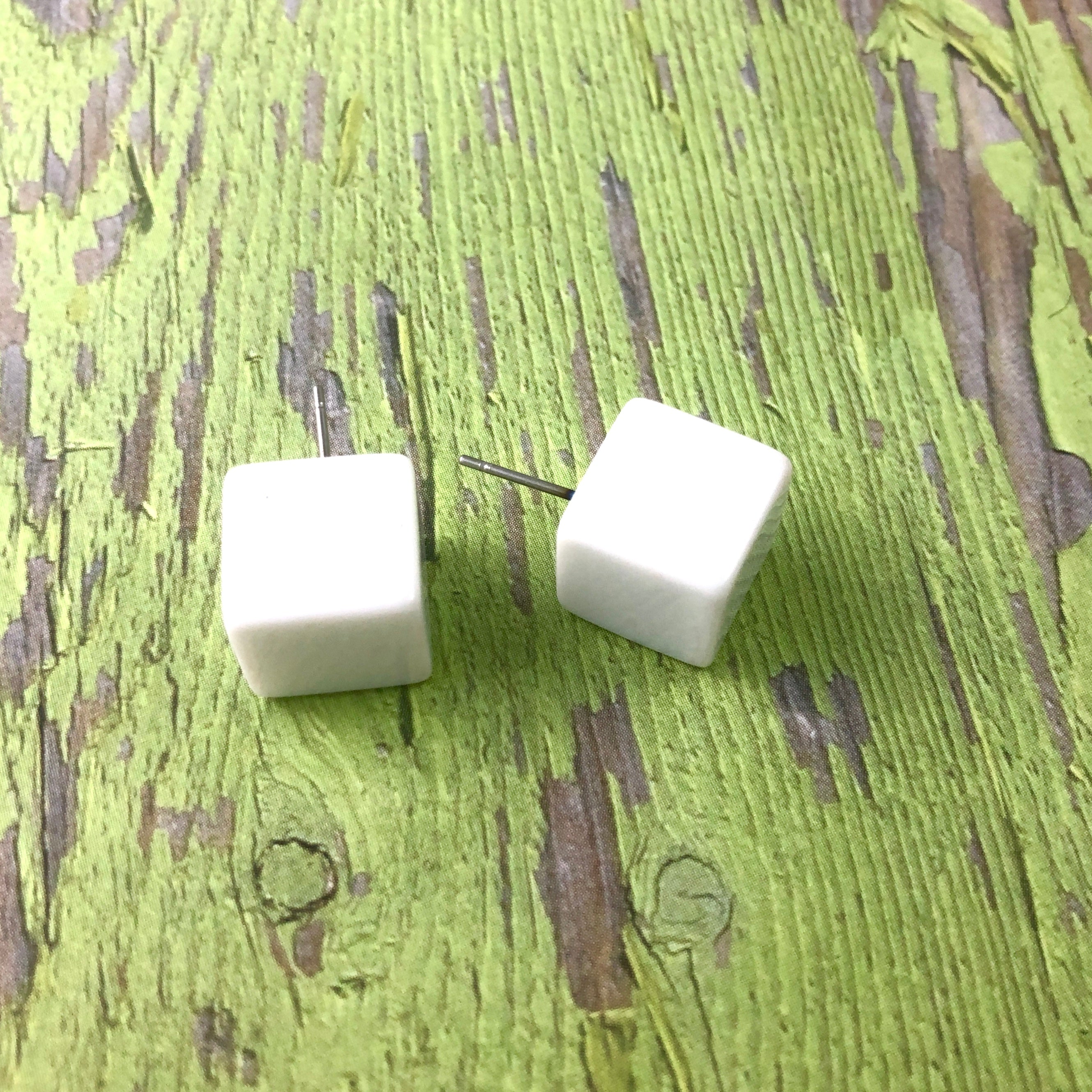 White Jumbo Cube Stud Earrings