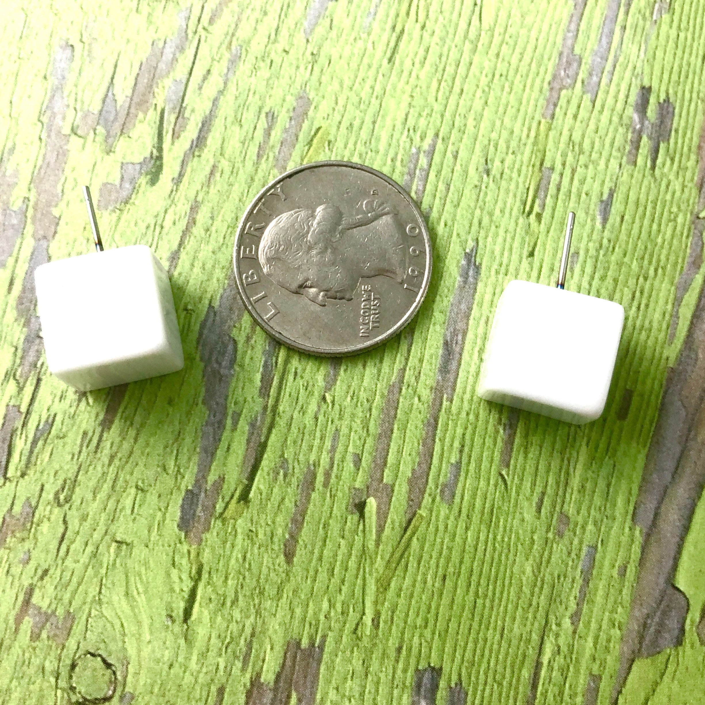 White Jumbo Cube Stud Earrings