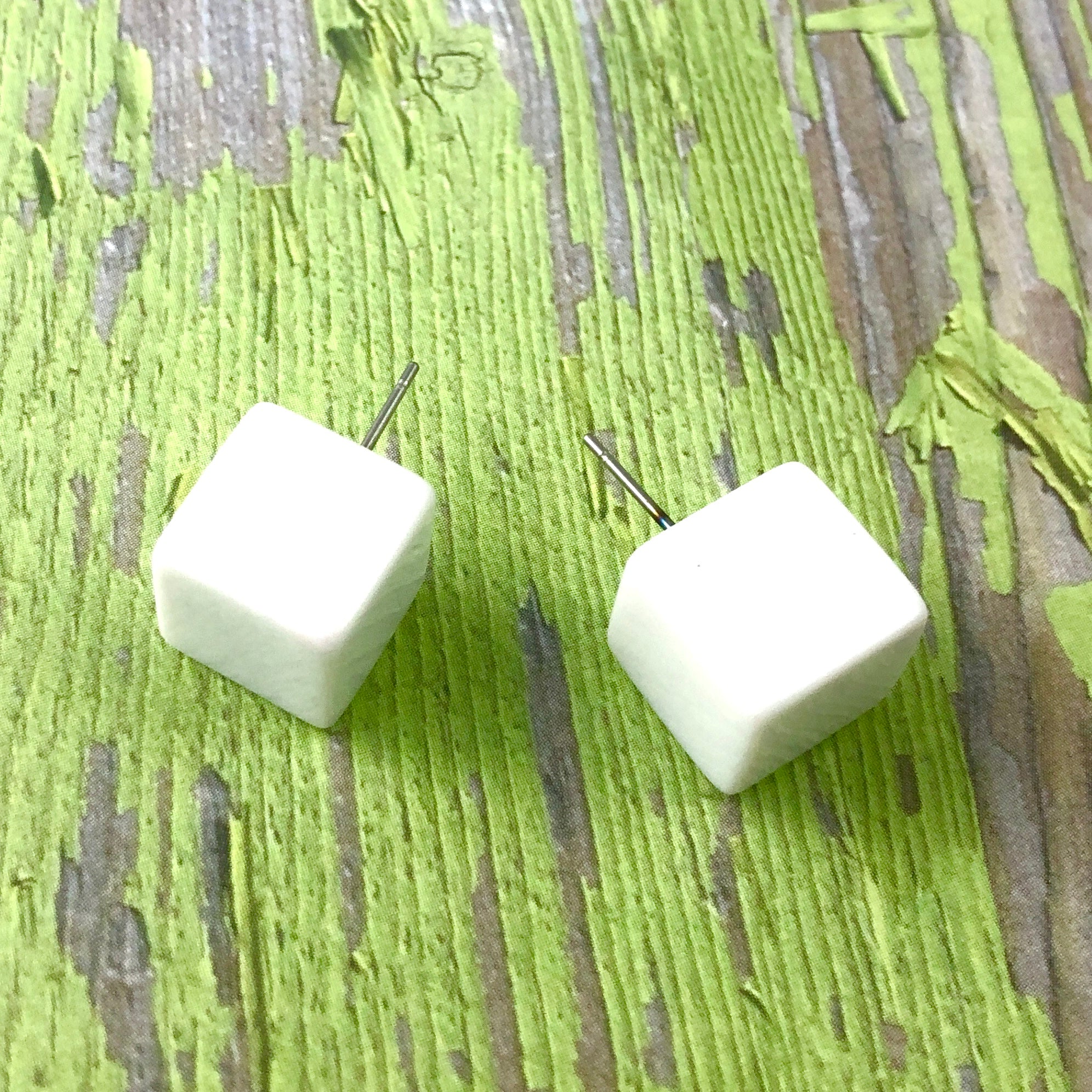 White Jumbo Cube Stud Earrings