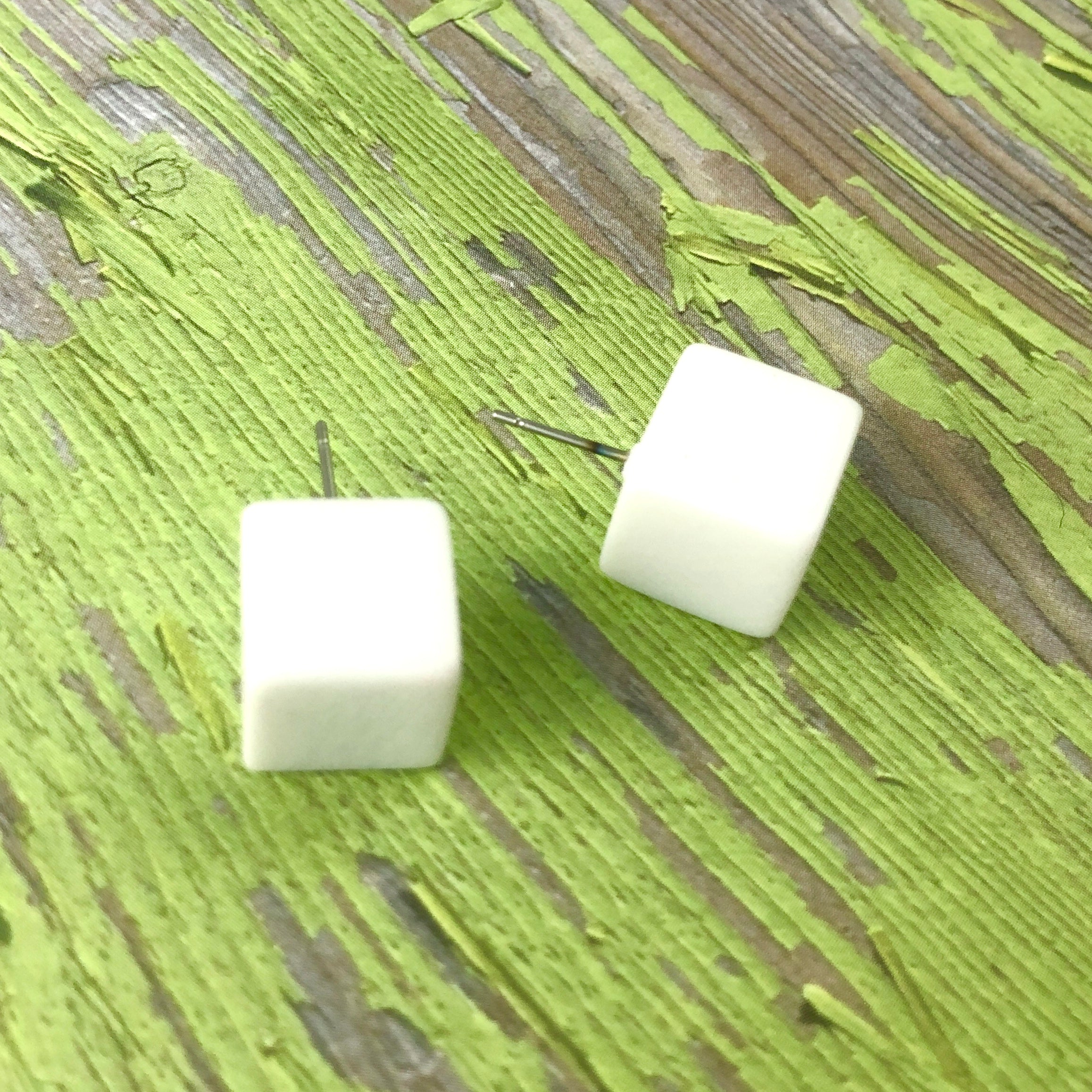 White Jumbo Cube Stud Earrings