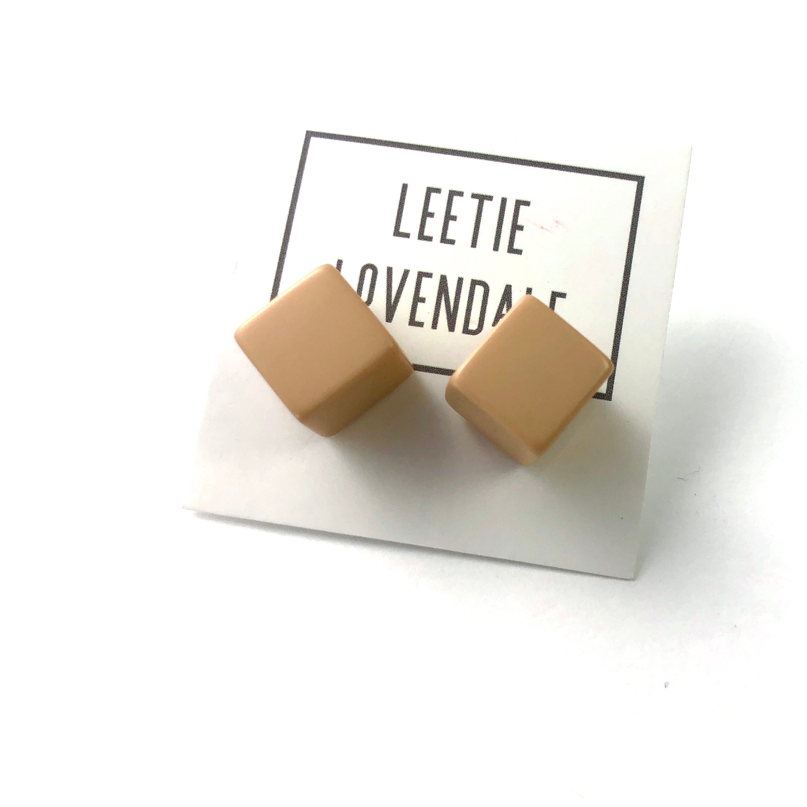 Khaki Beige Jumbo Cube Stud Earrings