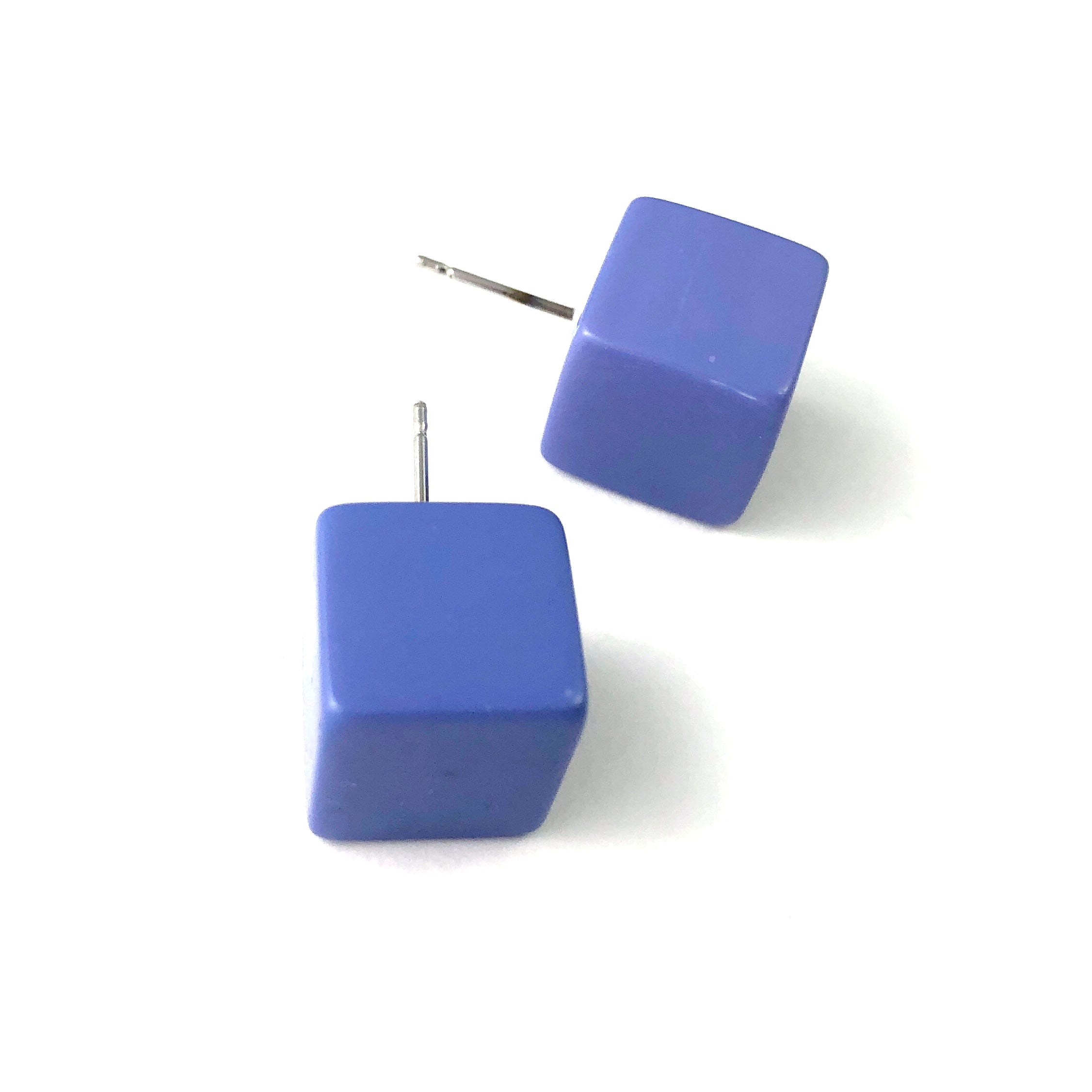 Indigo Purple Jumbo Lucite Cube Stud Earrings