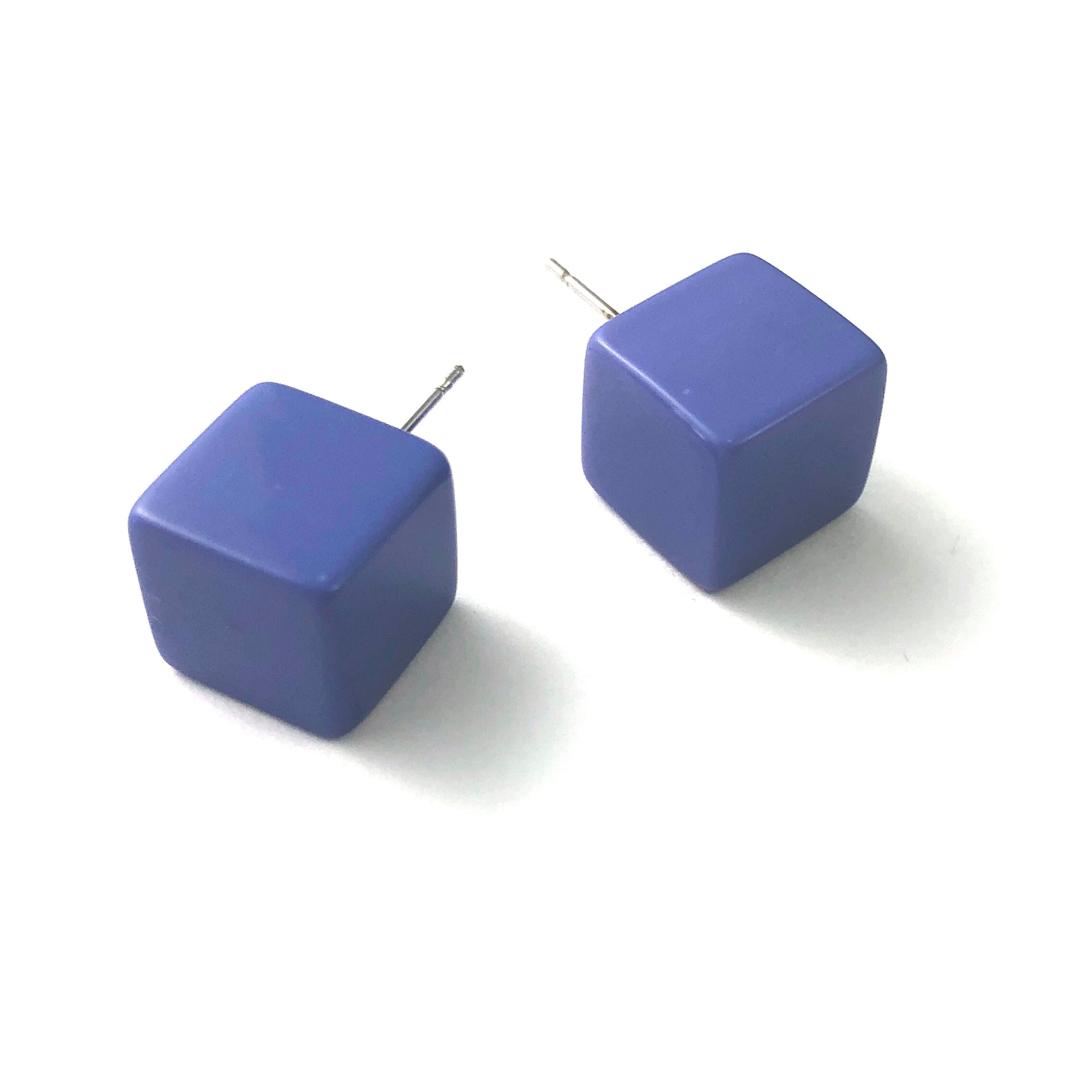 Indigo Purple Jumbo Lucite Cube Stud Earrings