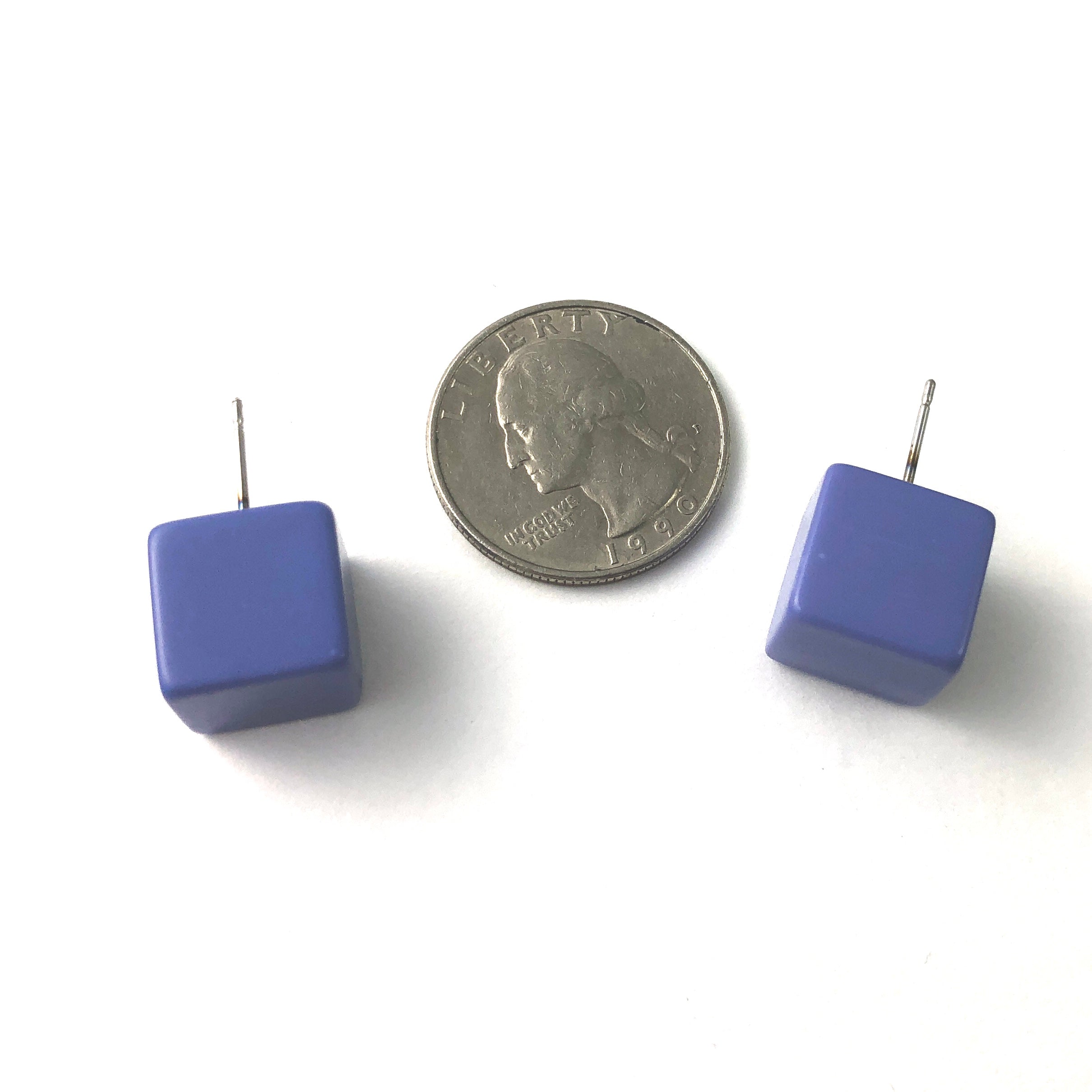 Indigo Purple Jumbo Lucite Cube Stud Earrings