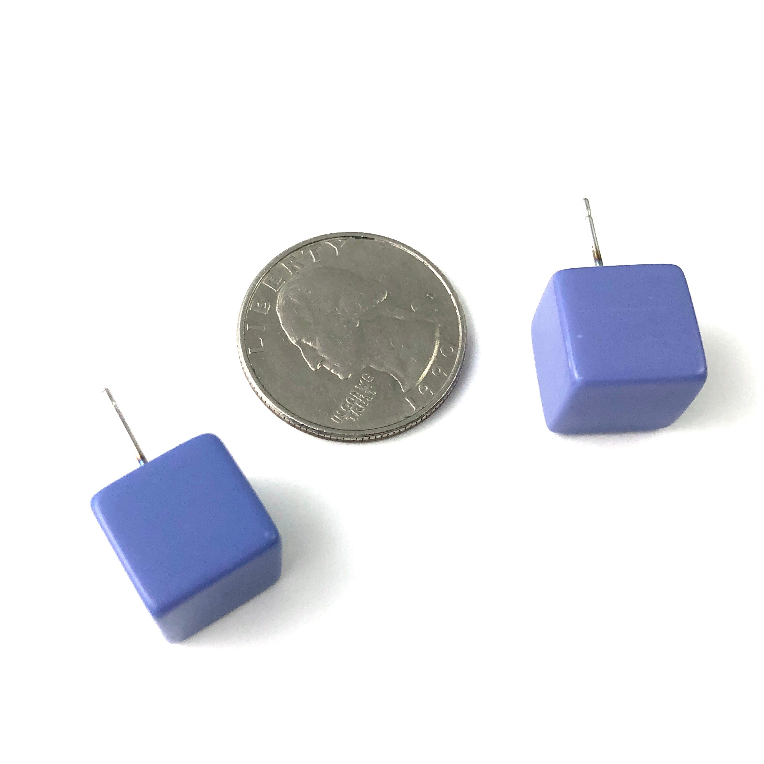 Indigo Purple Jumbo Lucite Cube Stud Earrings