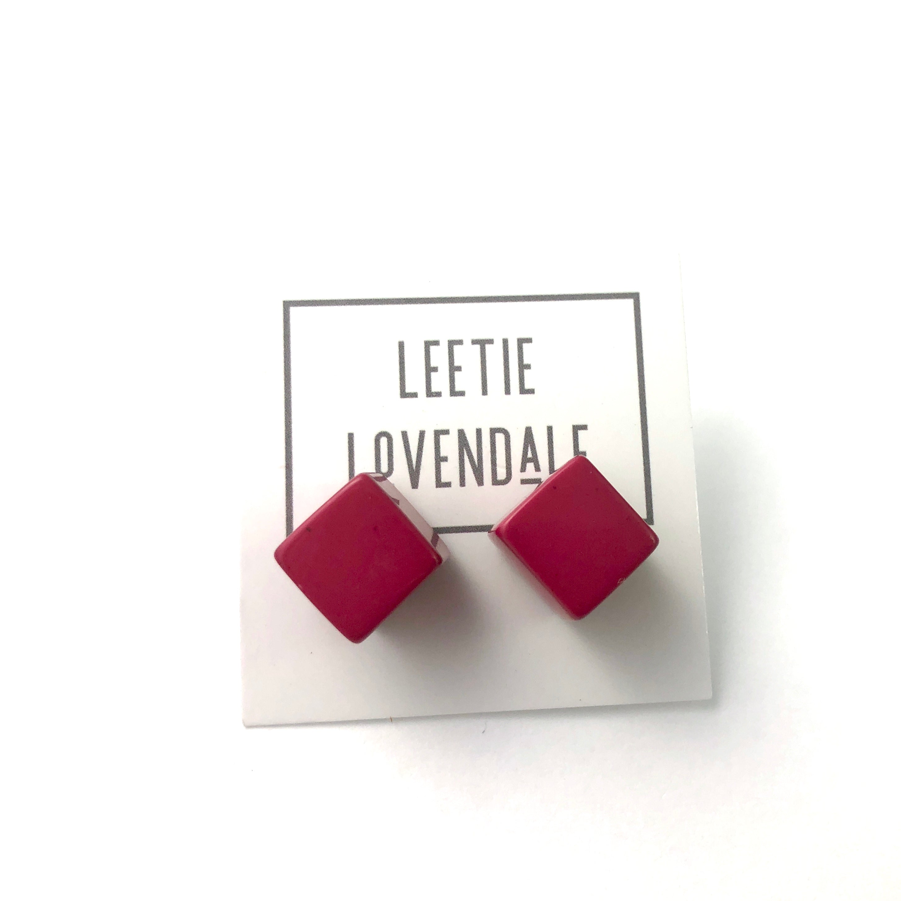 Deep Magenta Pink Jumbo Cube Stud Earrings