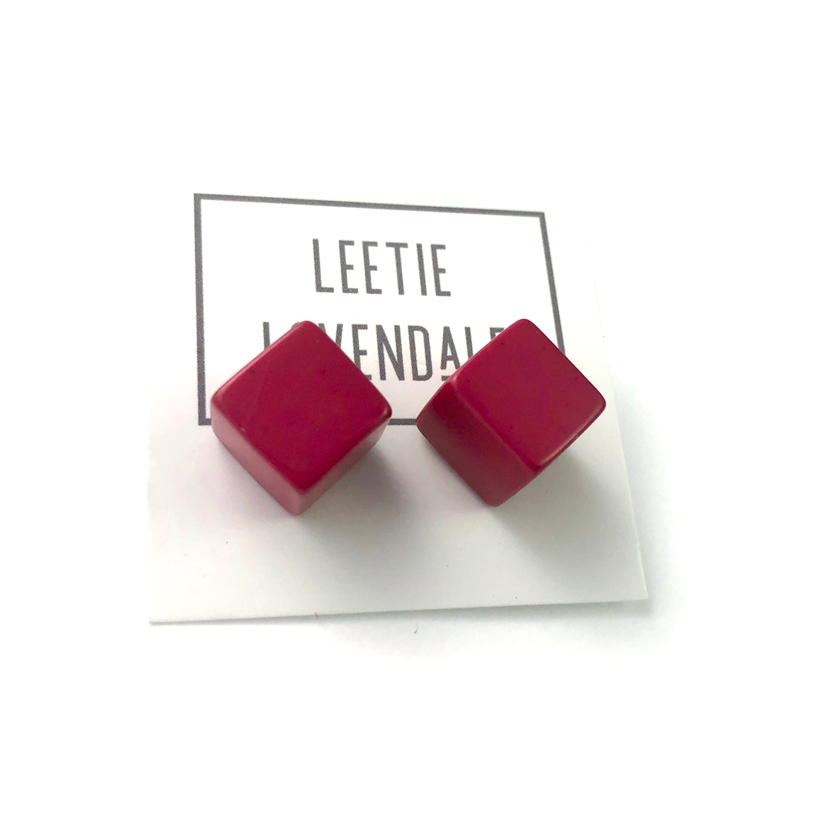 Deep Magenta Pink Jumbo Cube Stud Earrings