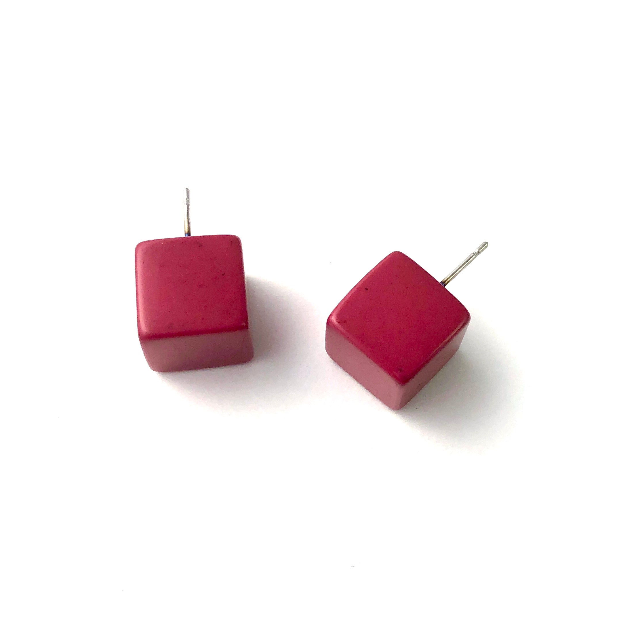 Deep Magenta Pink Jumbo Cube Stud Earrings
