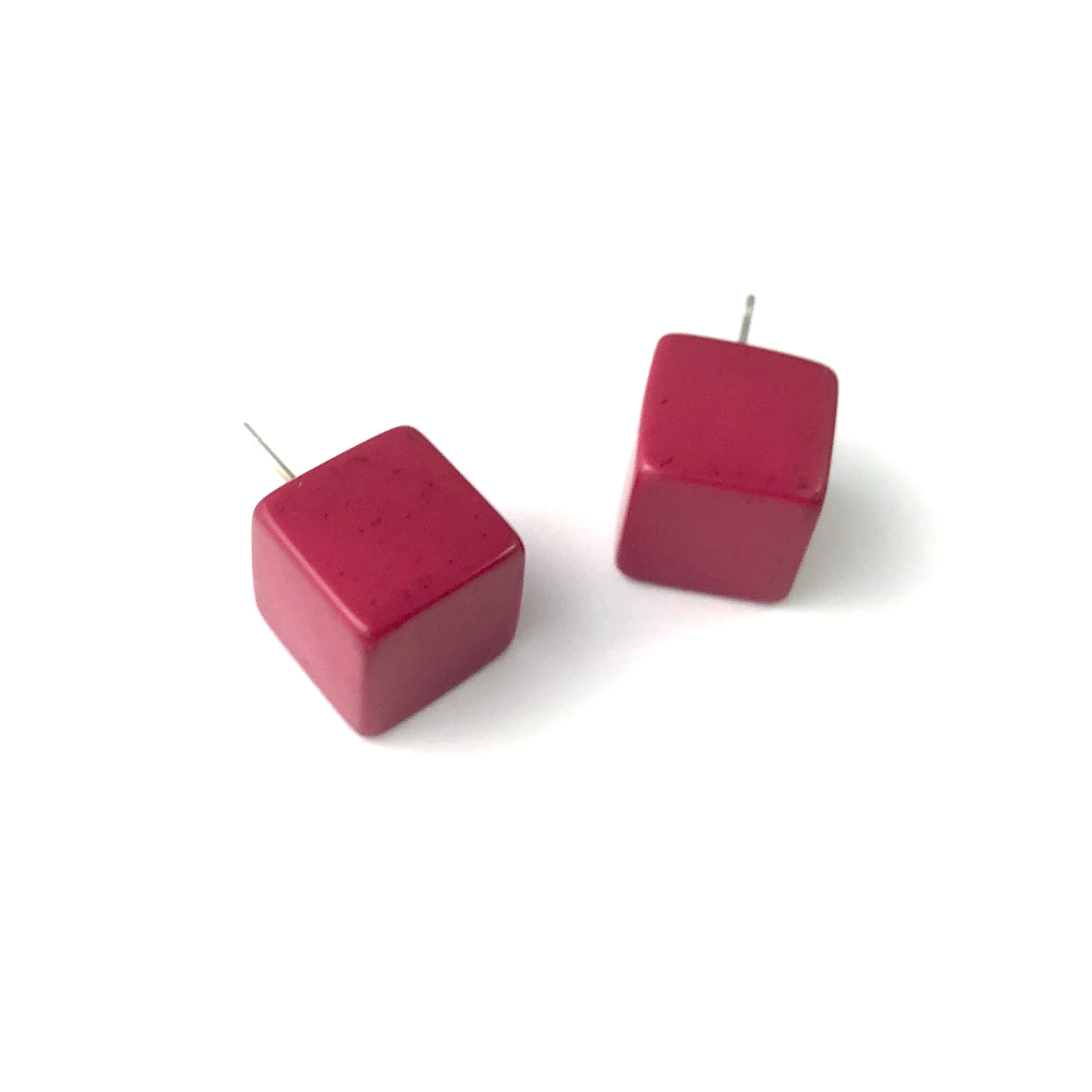 Deep Magenta Pink Jumbo Cube Stud Earrings