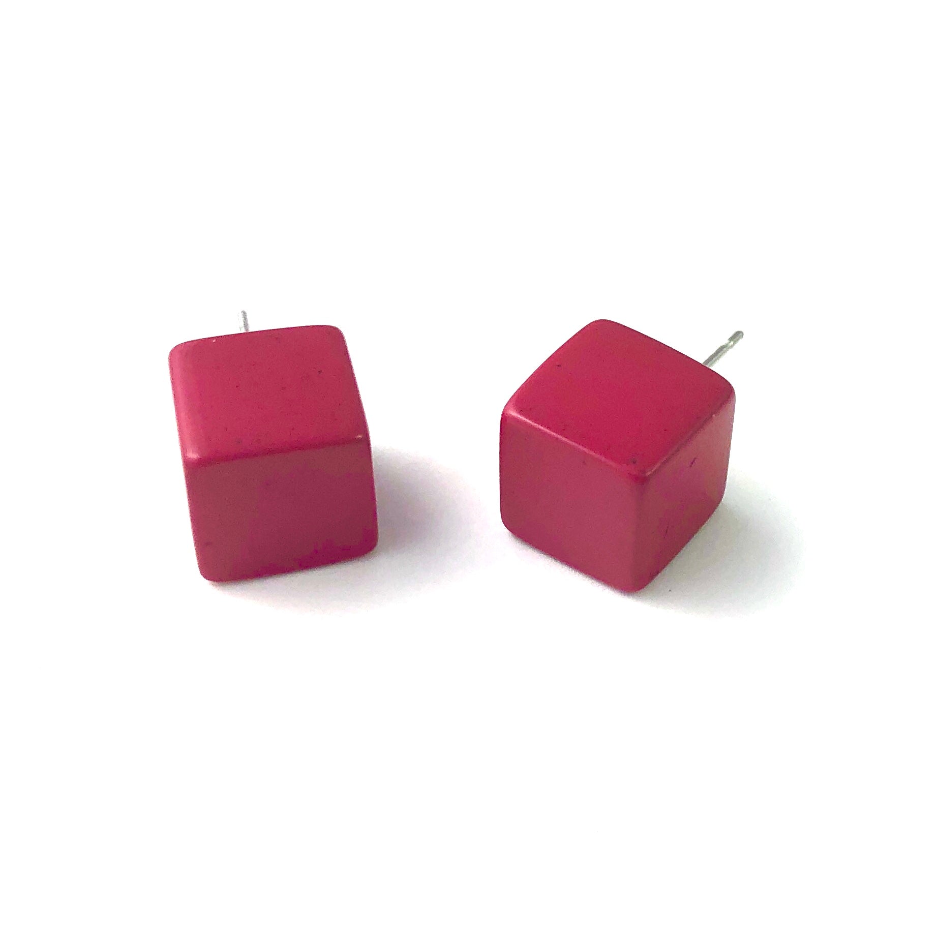 Deep Magenta Pink Jumbo Cube Stud Earrings