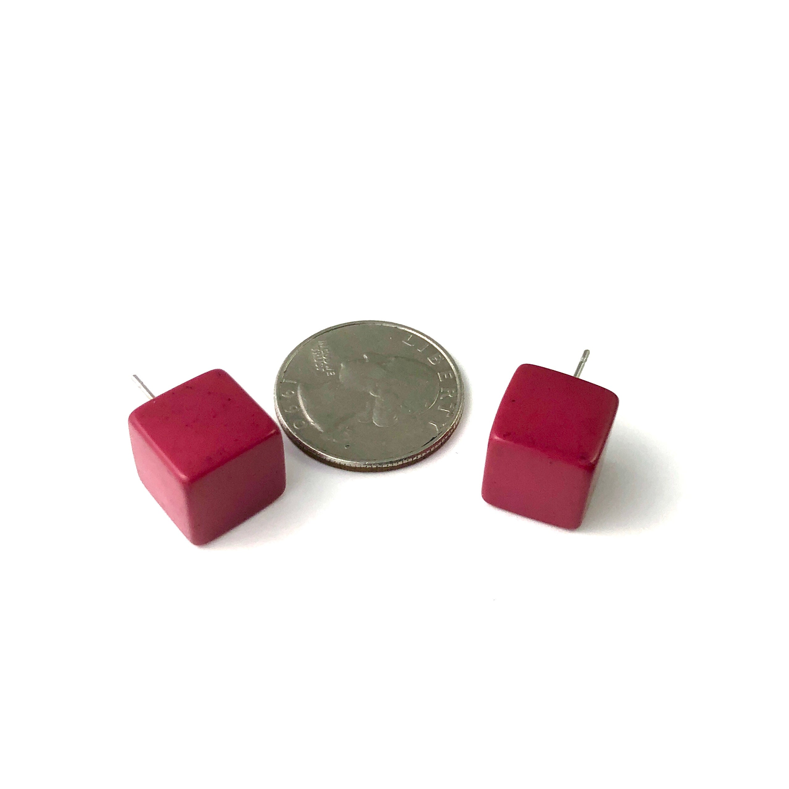 Deep Magenta Pink Jumbo Cube Stud Earrings