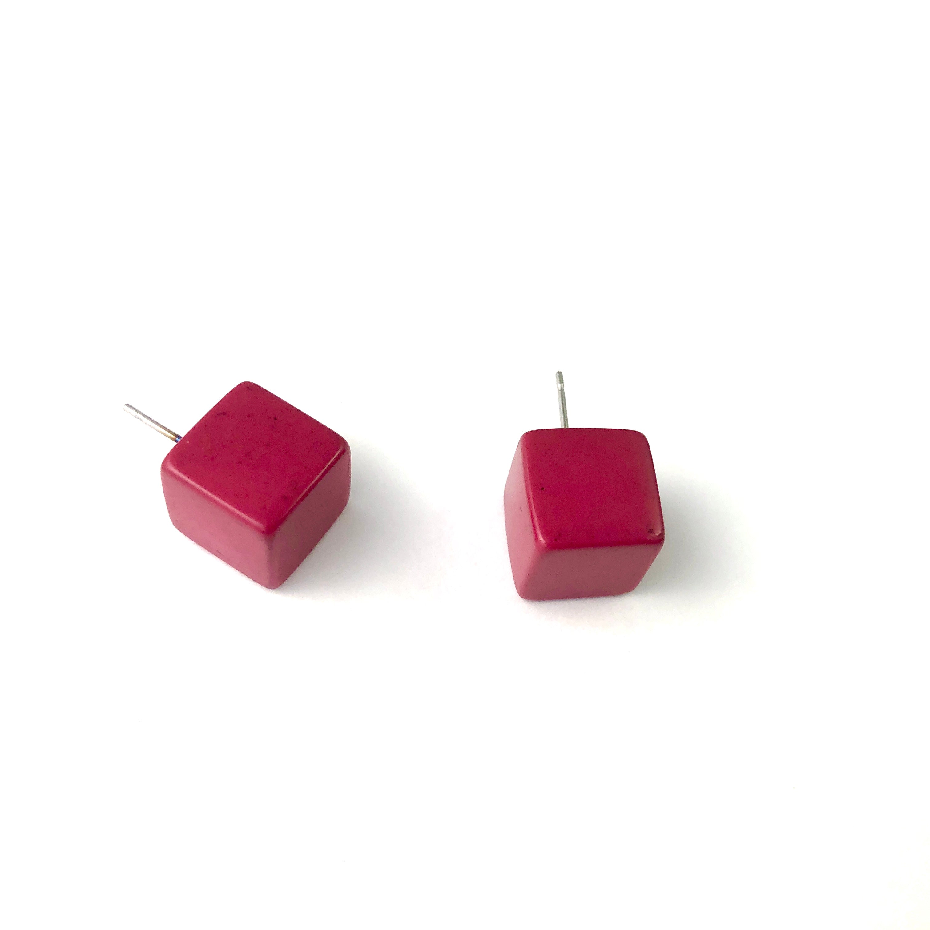 Deep Magenta Pink Jumbo Cube Stud Earrings