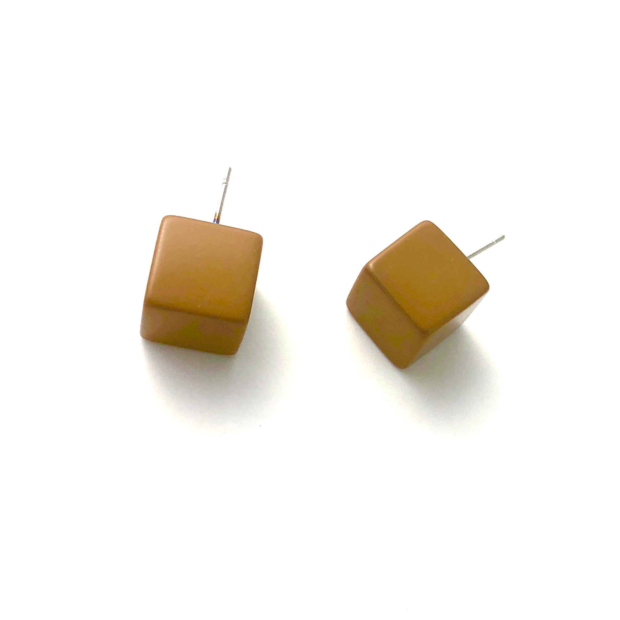 Coffee Brown Jumbo Cube Stud Earrings