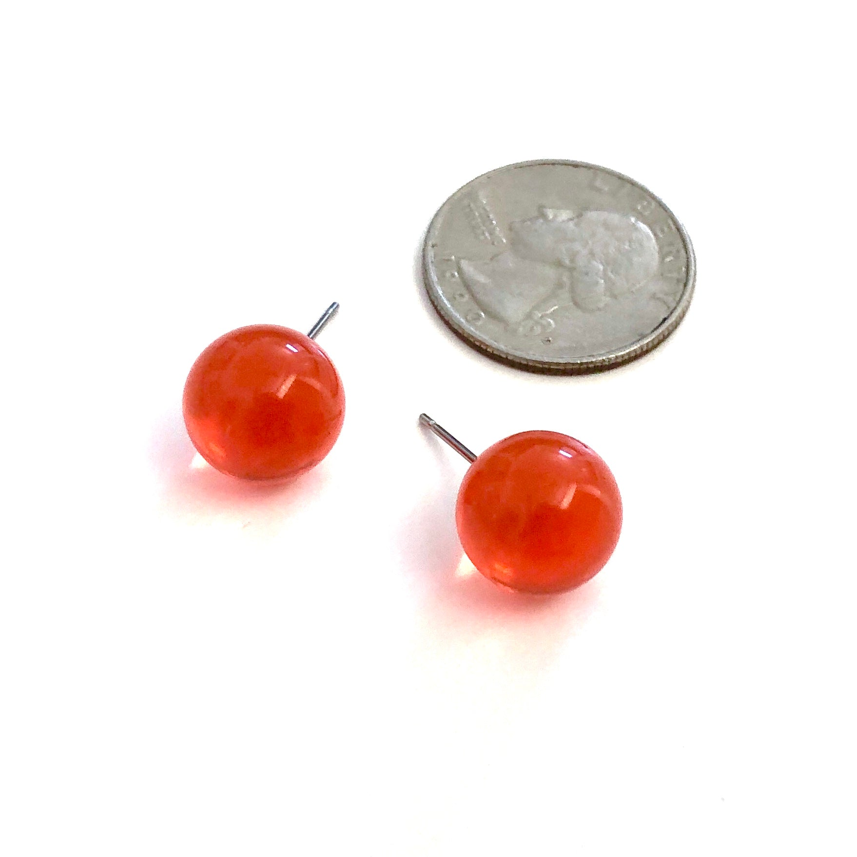 Flame Orange Transparent Ball Stud Earrings