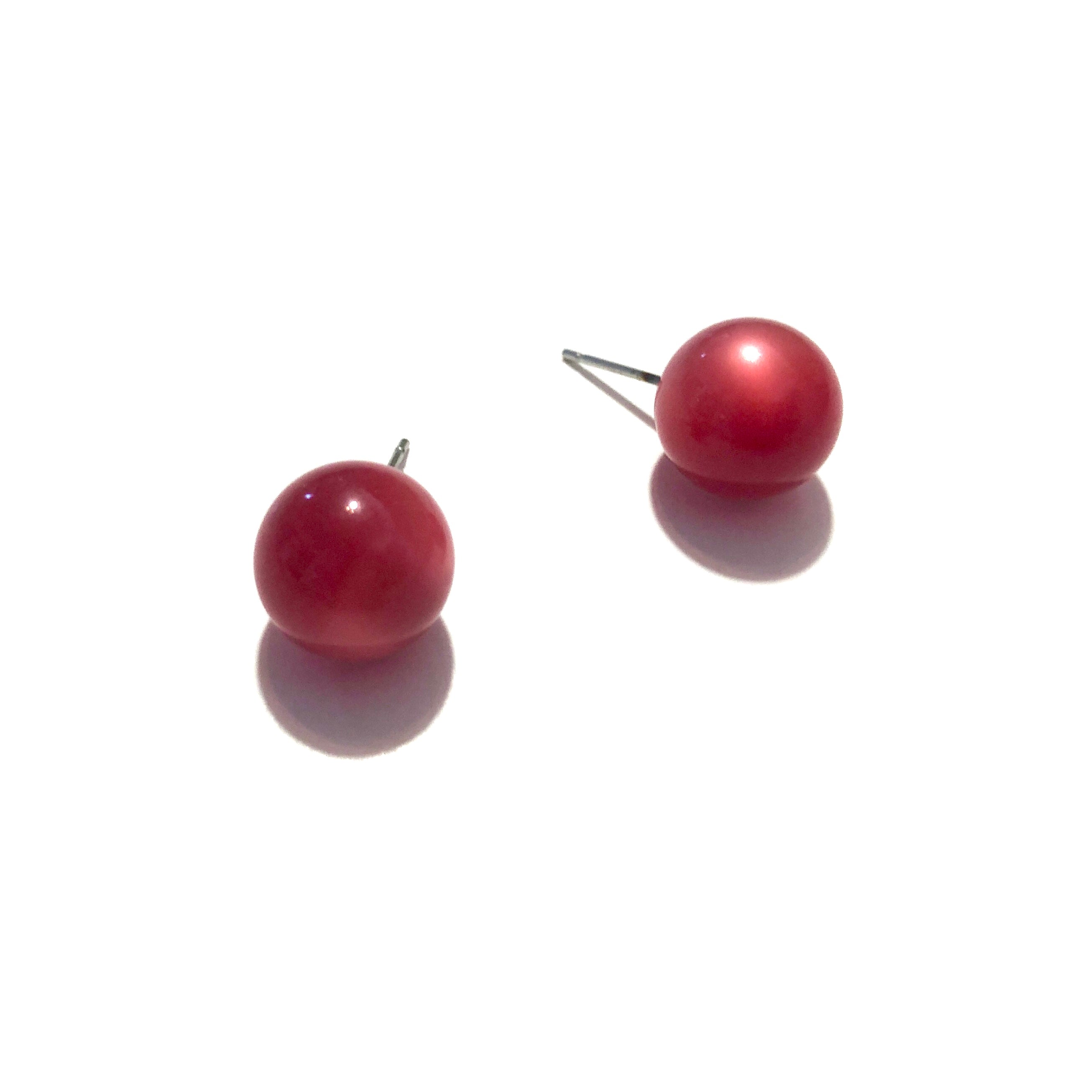 Raspberry Red Mooonglow Ball Stud Earrings