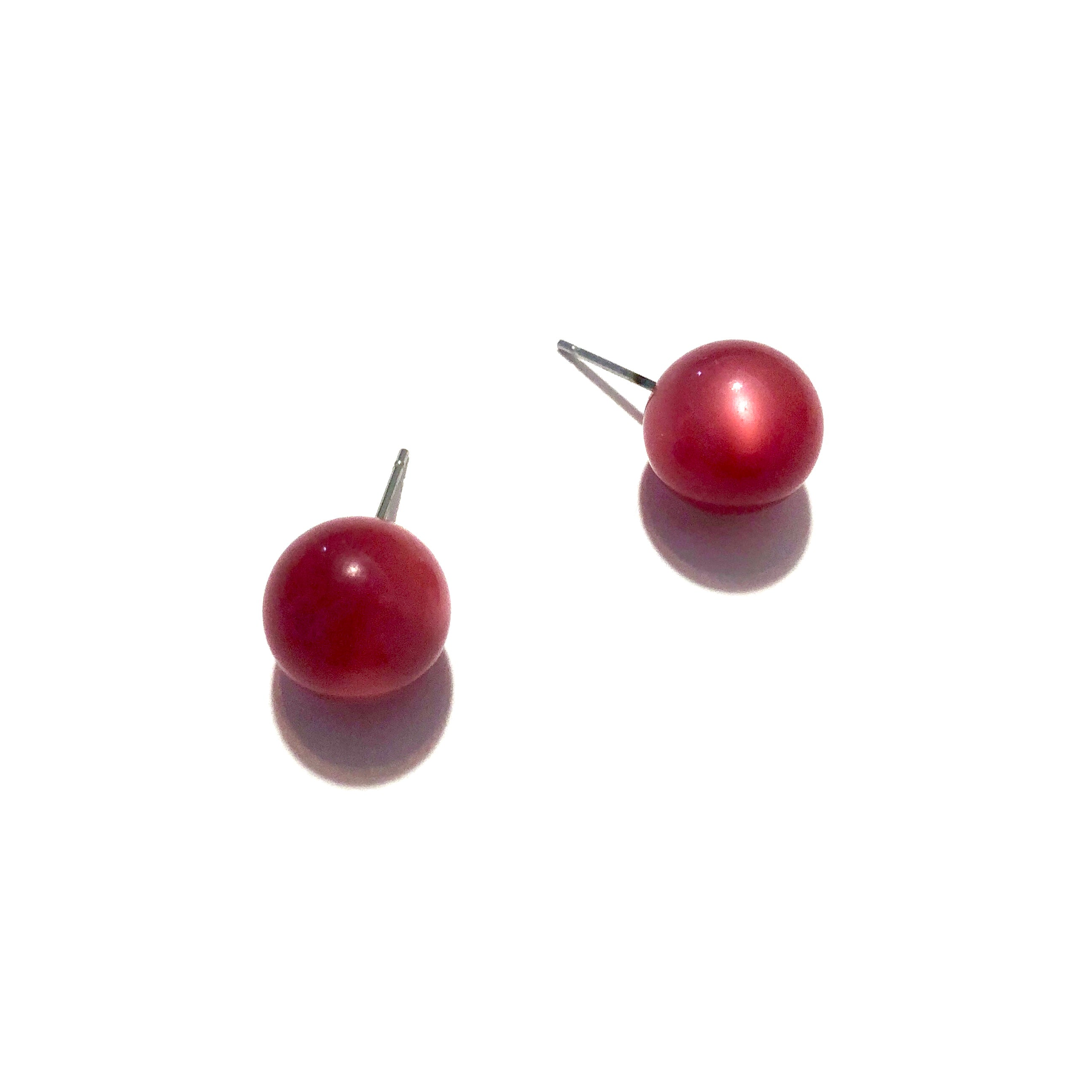 Raspberry Red Mooonglow Ball Stud Earrings