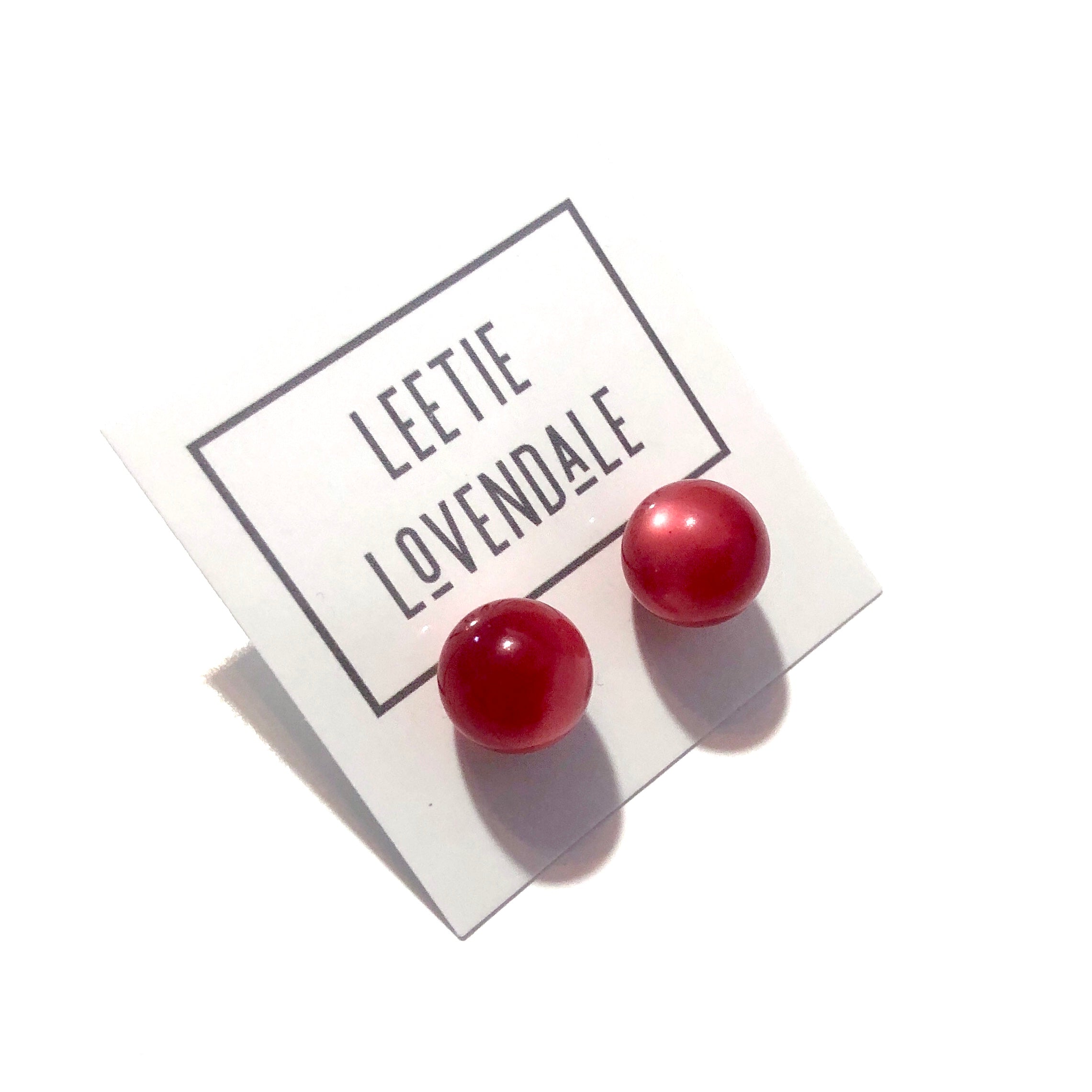 Raspberry Red Mooonglow Ball Stud Earrings