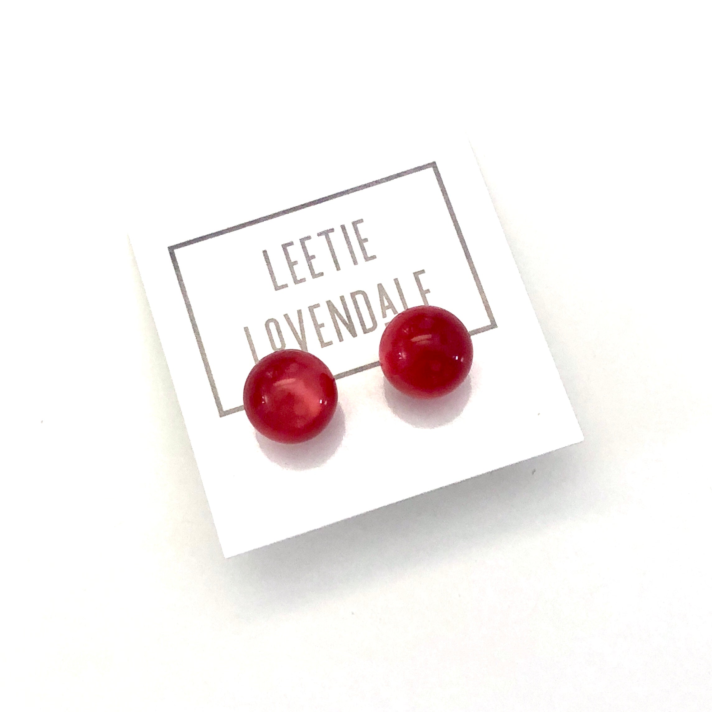Raspberry Red Mooonglow Ball Stud Earrings