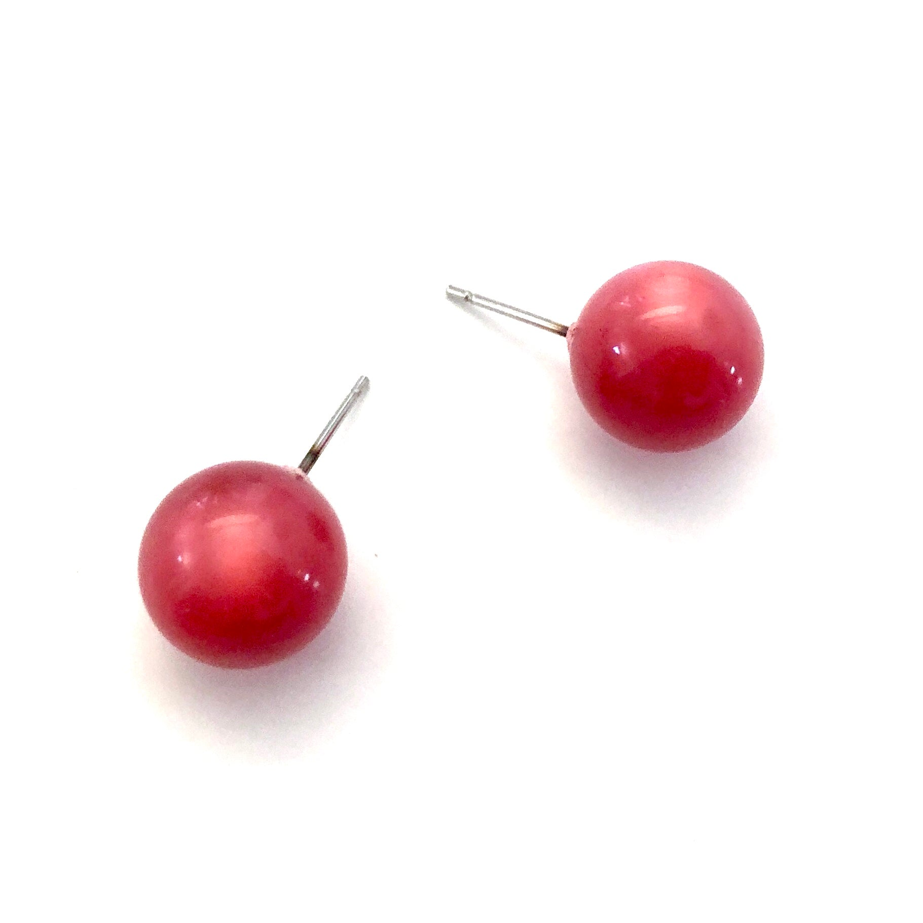 Raspberry Red Mooonglow Ball Stud Earrings