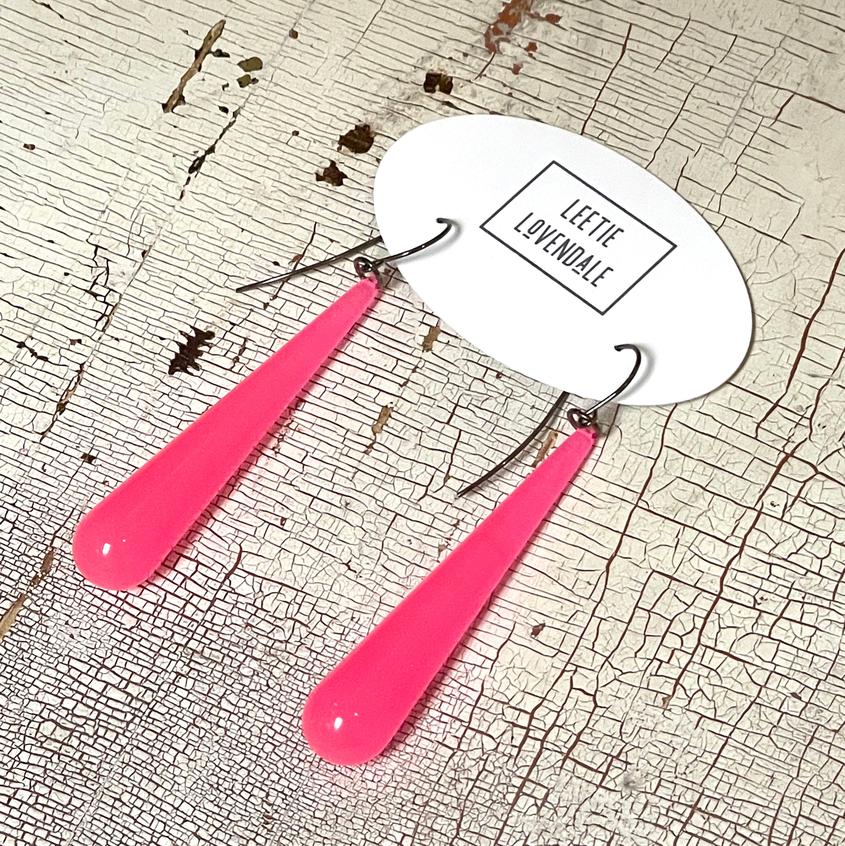 neon pink teardrop earrings