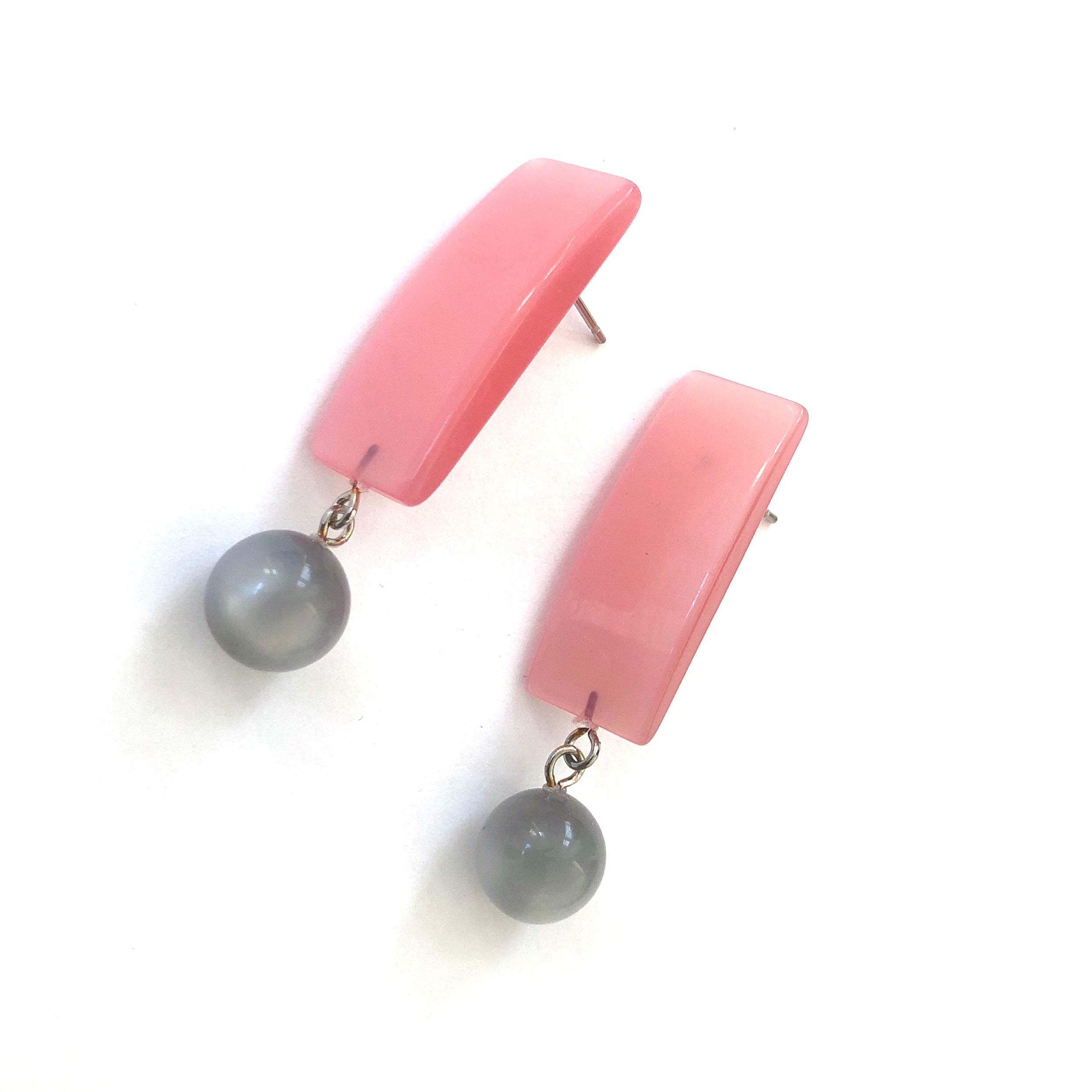 Pink & Grey Moonglow Statement Lucite Drop Earrings