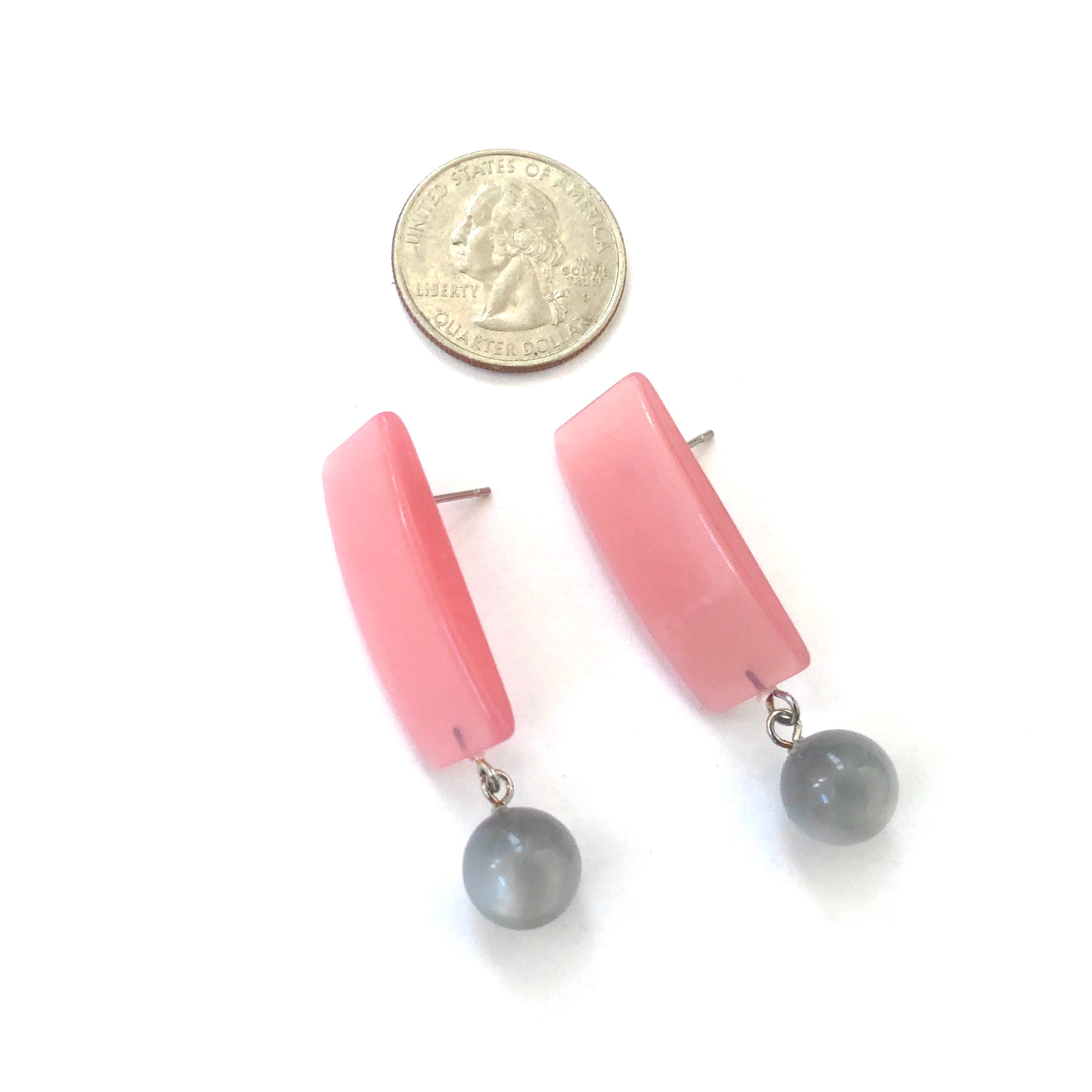 Pink & Grey Moonglow Statement Lucite Drop Earrings