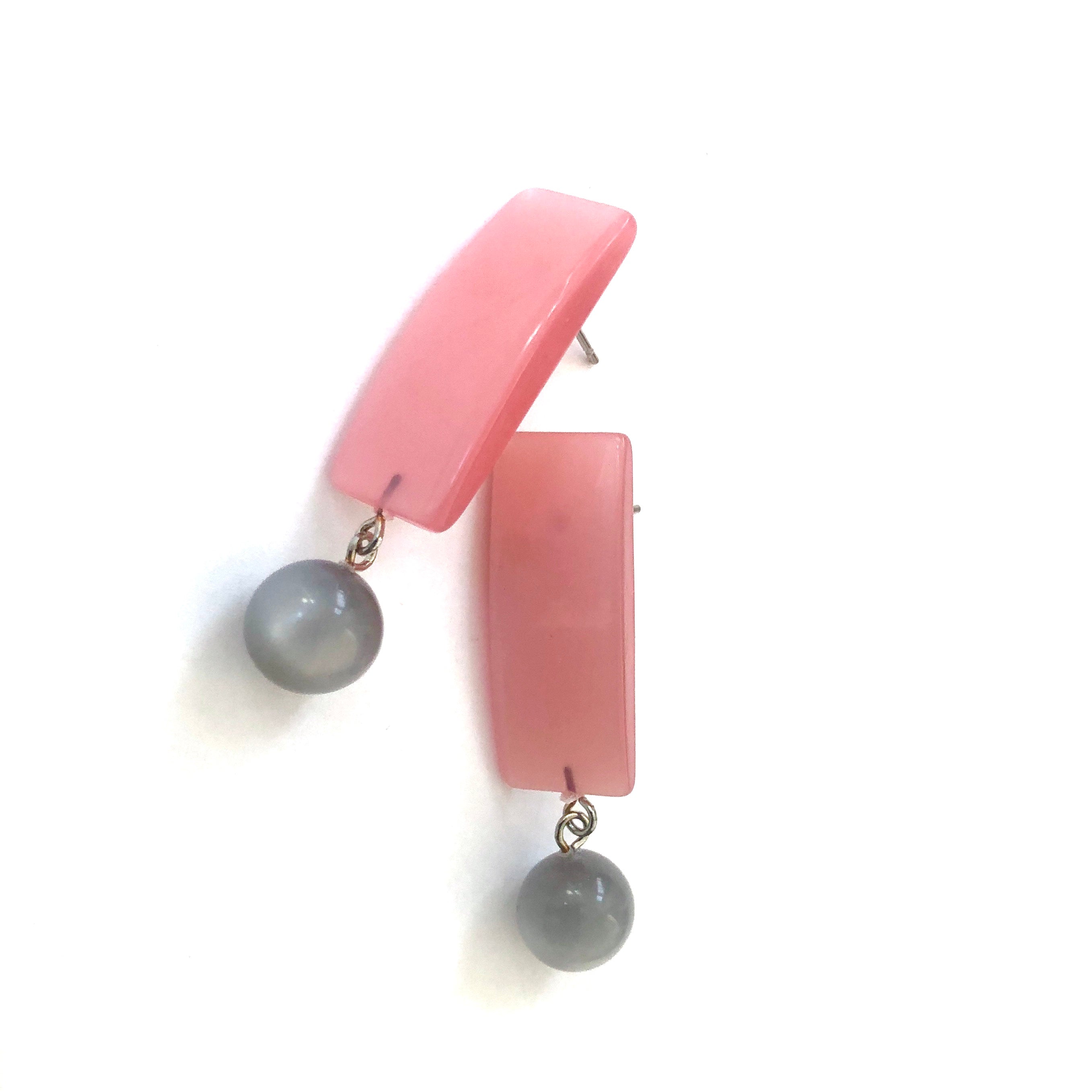 Pink & Grey Moonglow Statement Lucite Drop Earrings