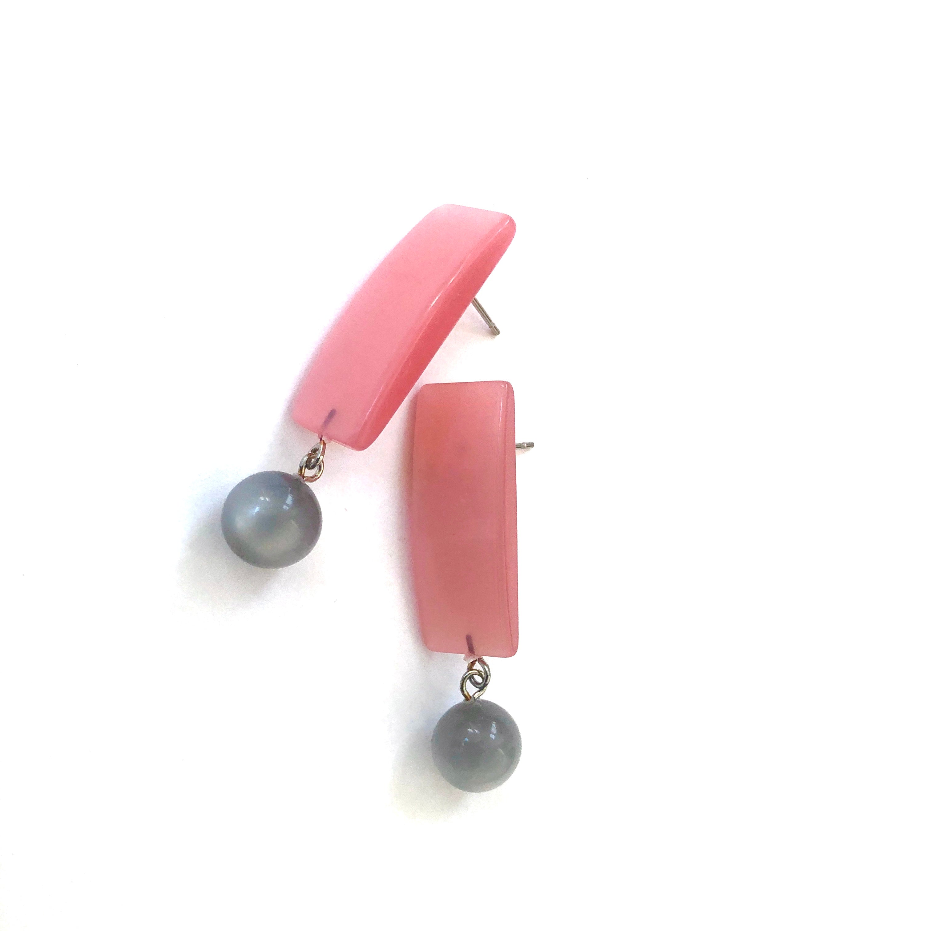 Pink & Grey Moonglow Statement Lucite Drop Earrings