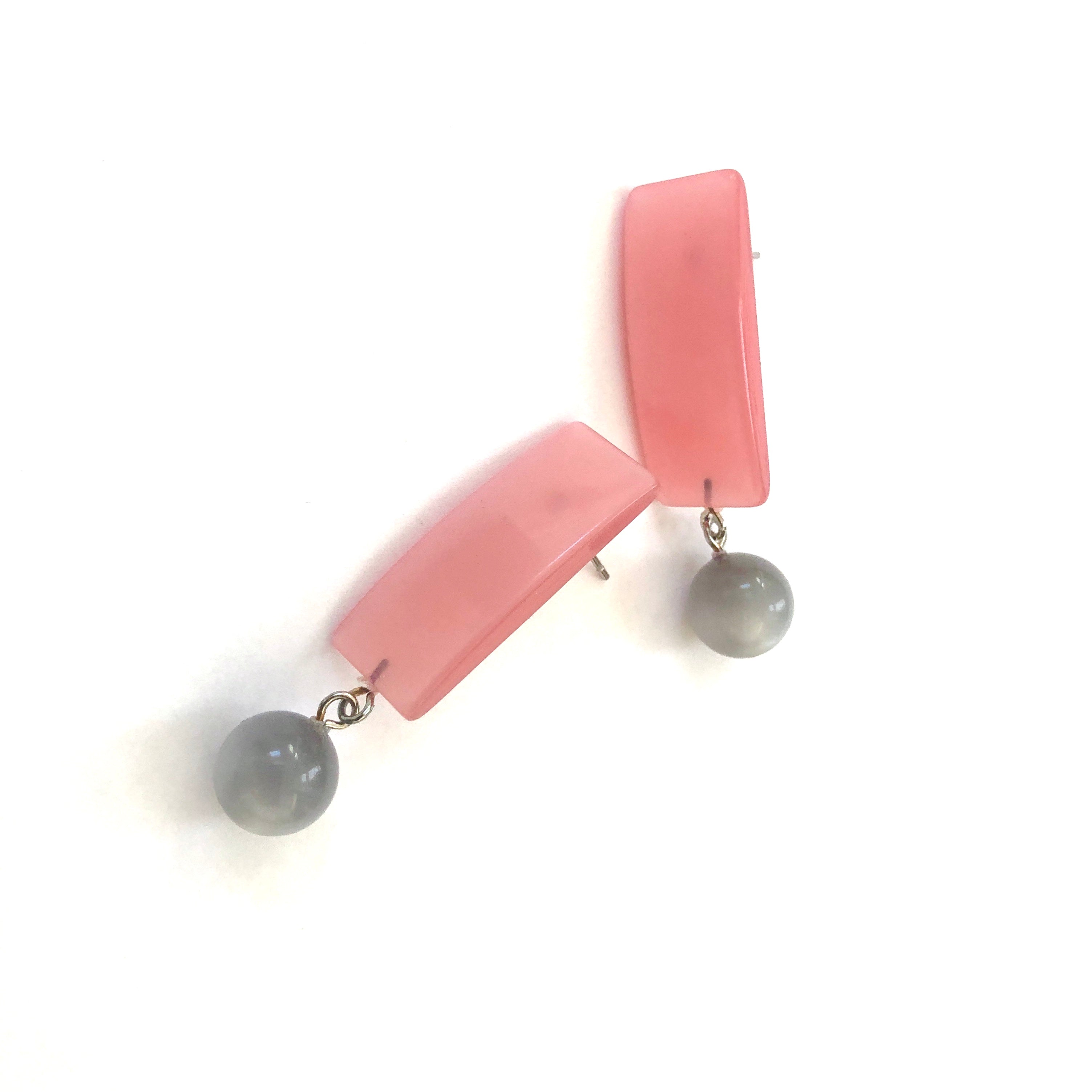 Pink & Grey Moonglow Statement Lucite Drop Earrings