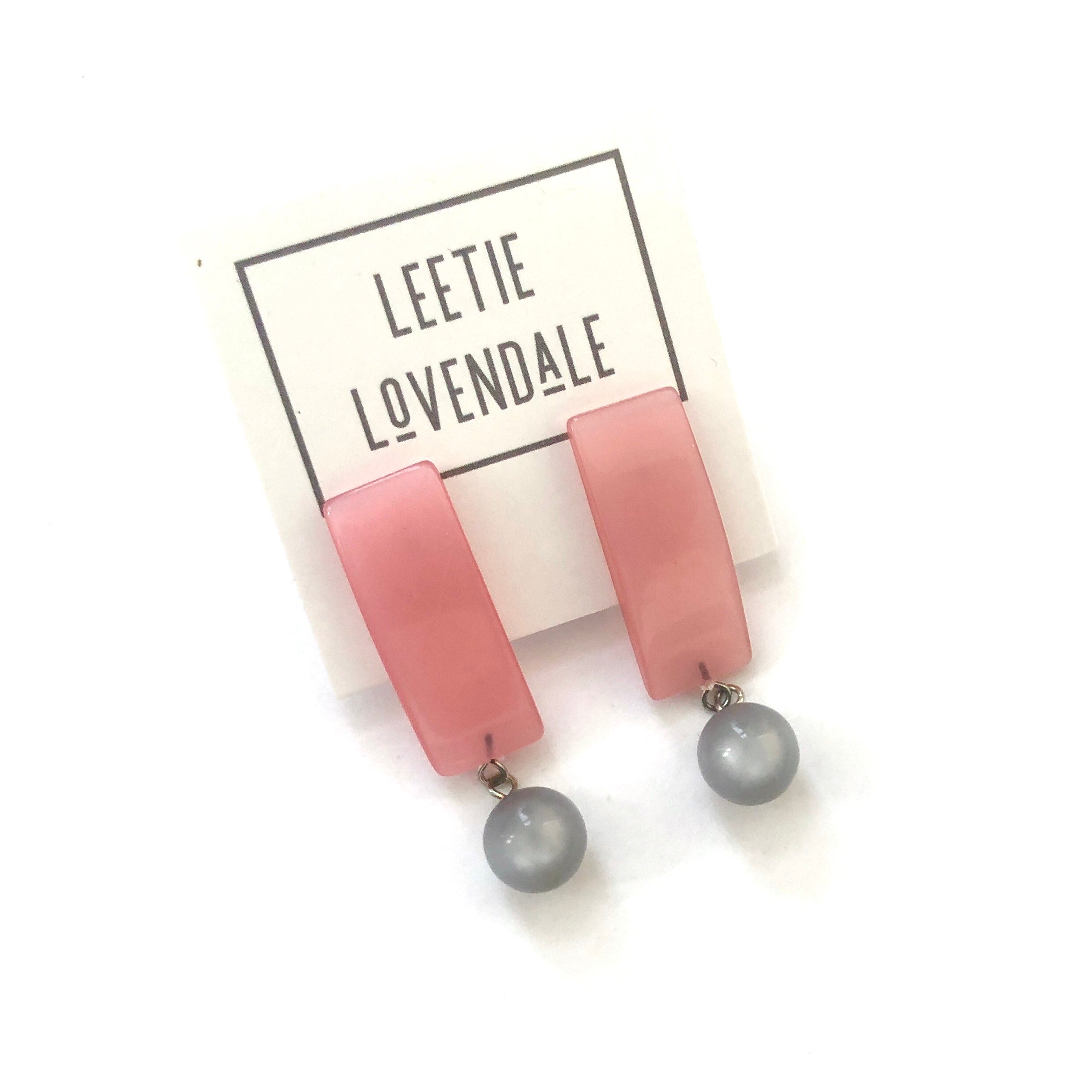 Pink & Grey Moonglow Statement Lucite Drop Earrings