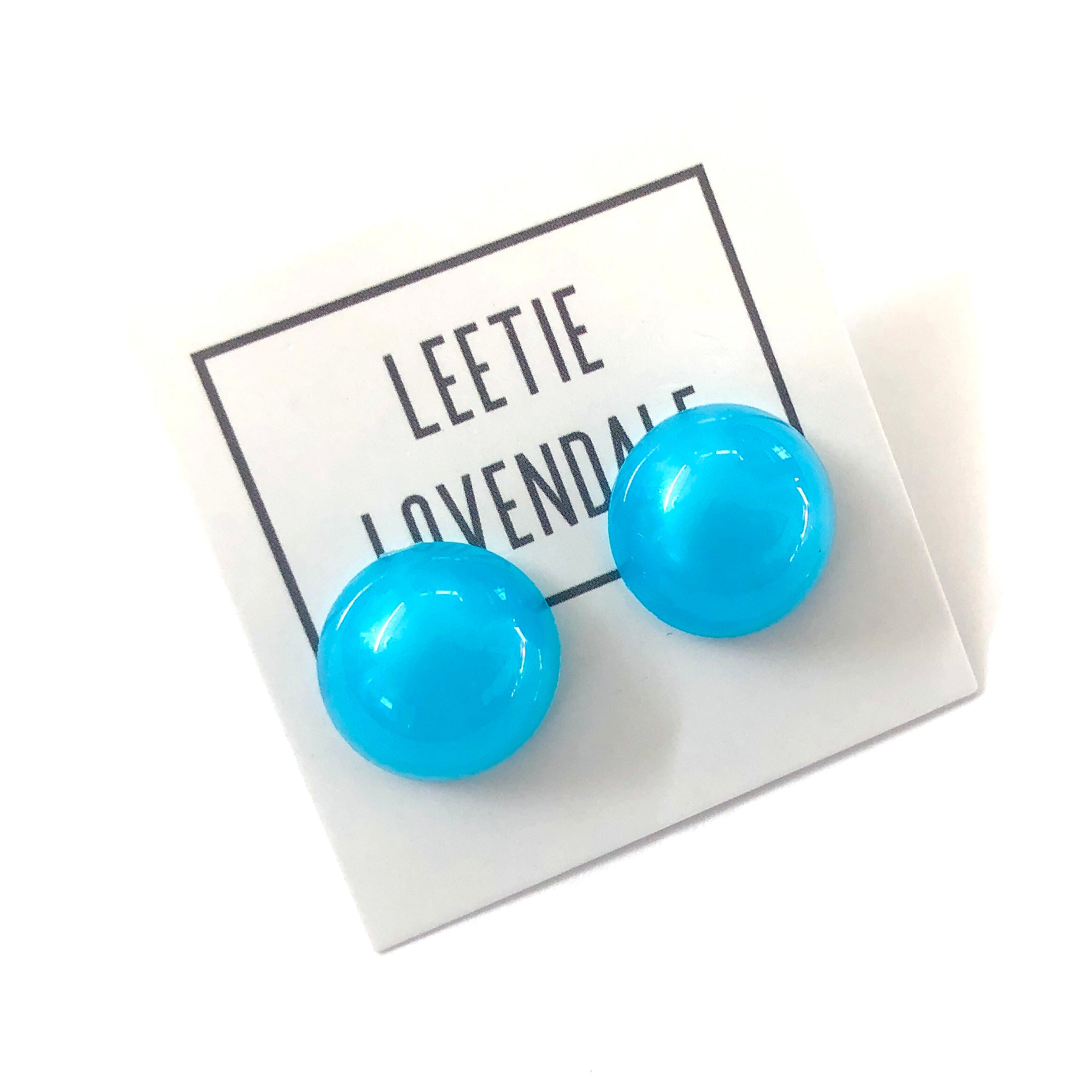 Aqua Blue Aura Glow Retro Button Studs