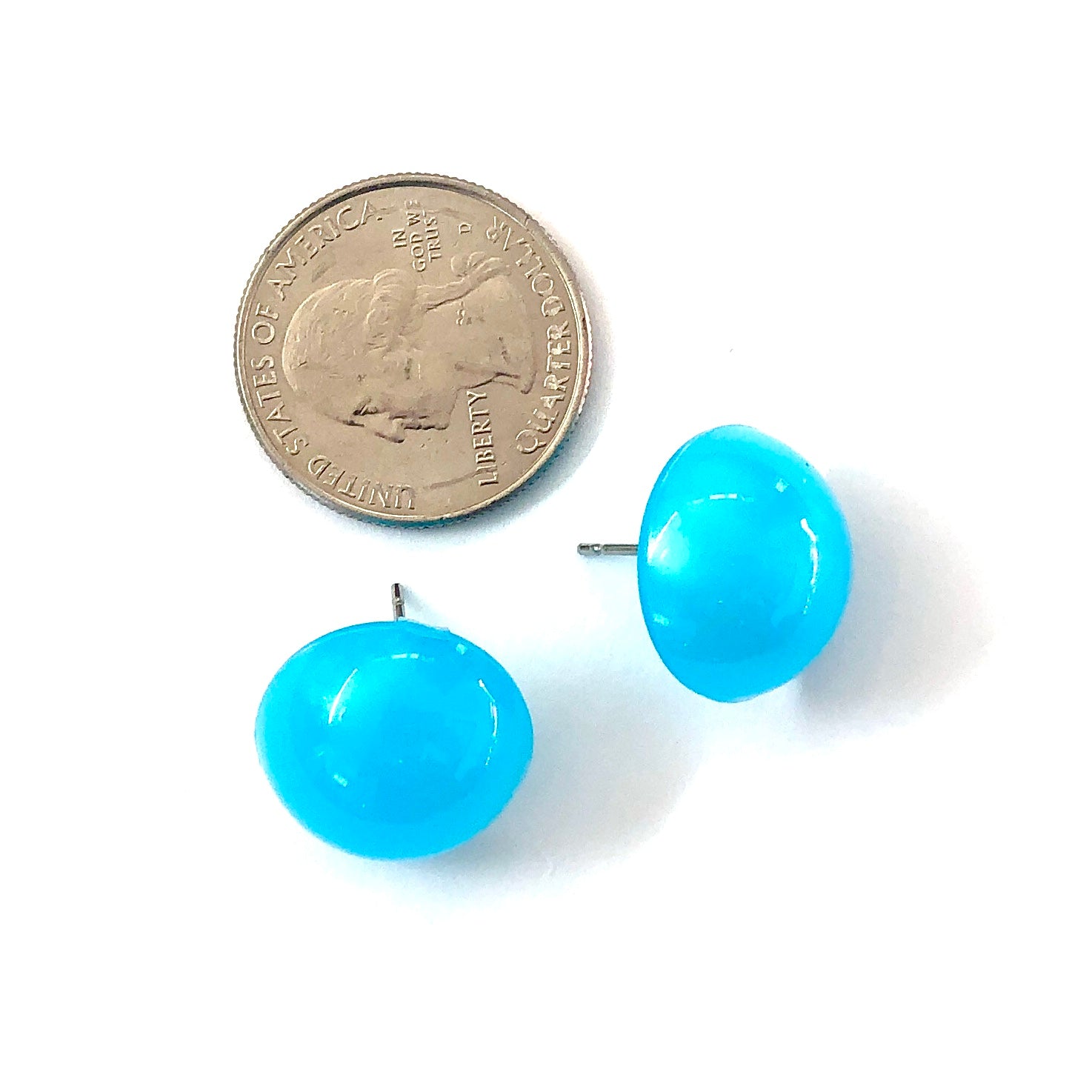 Aqua Blue Aura Glow Retro Button Studs