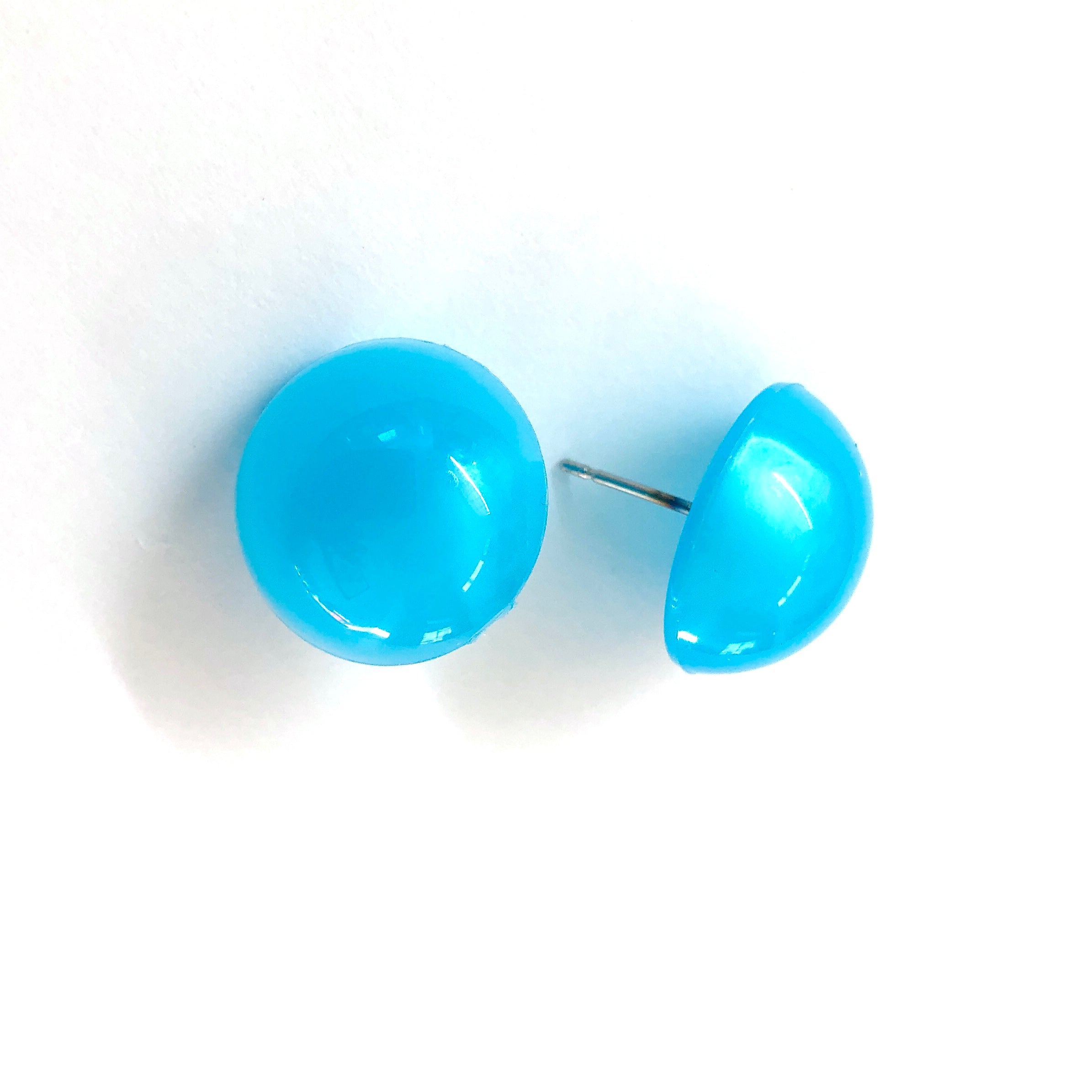 Aqua Blue Aura Glow Retro Button Studs