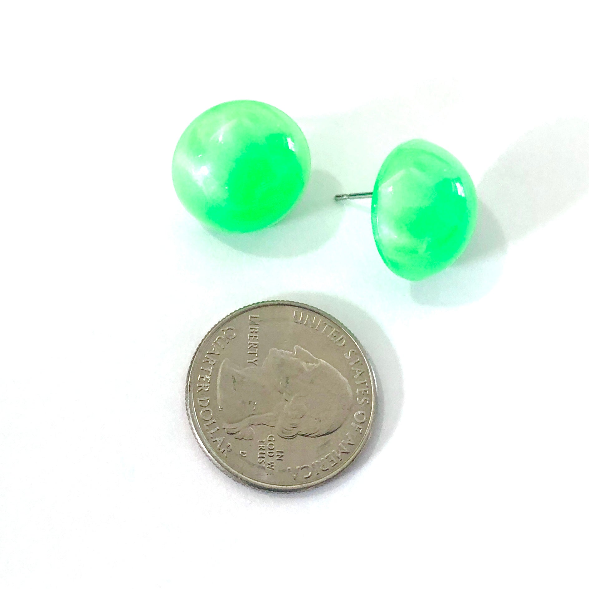 Neon Green Aura Glow Retro Button Studs