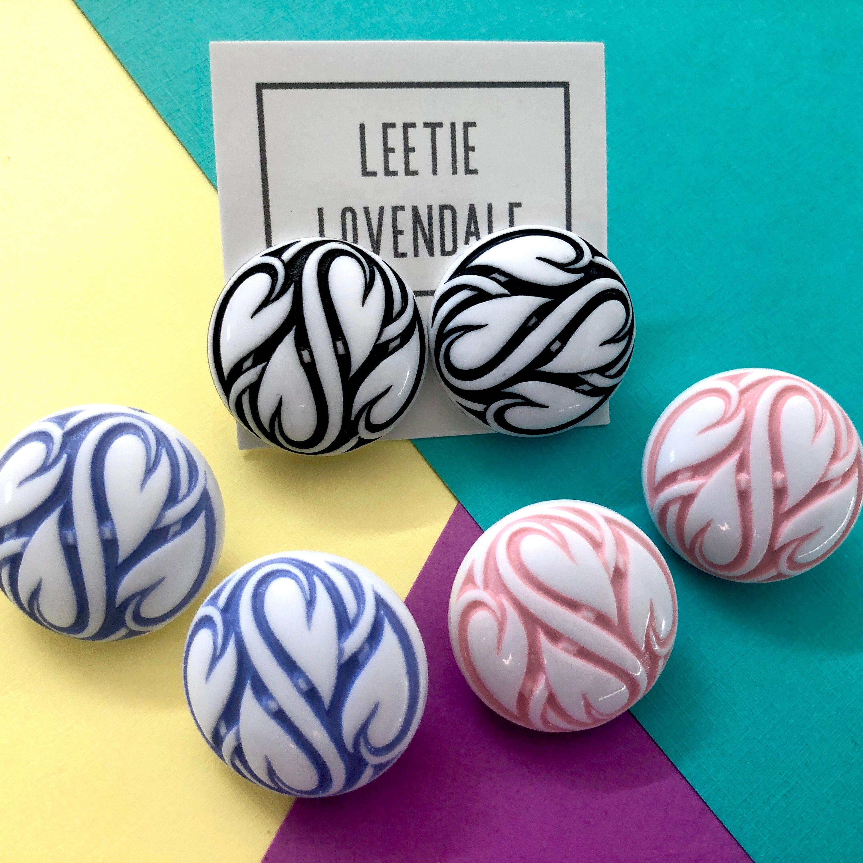 Violet Hearts Aflame Retro Button Stud Earrings