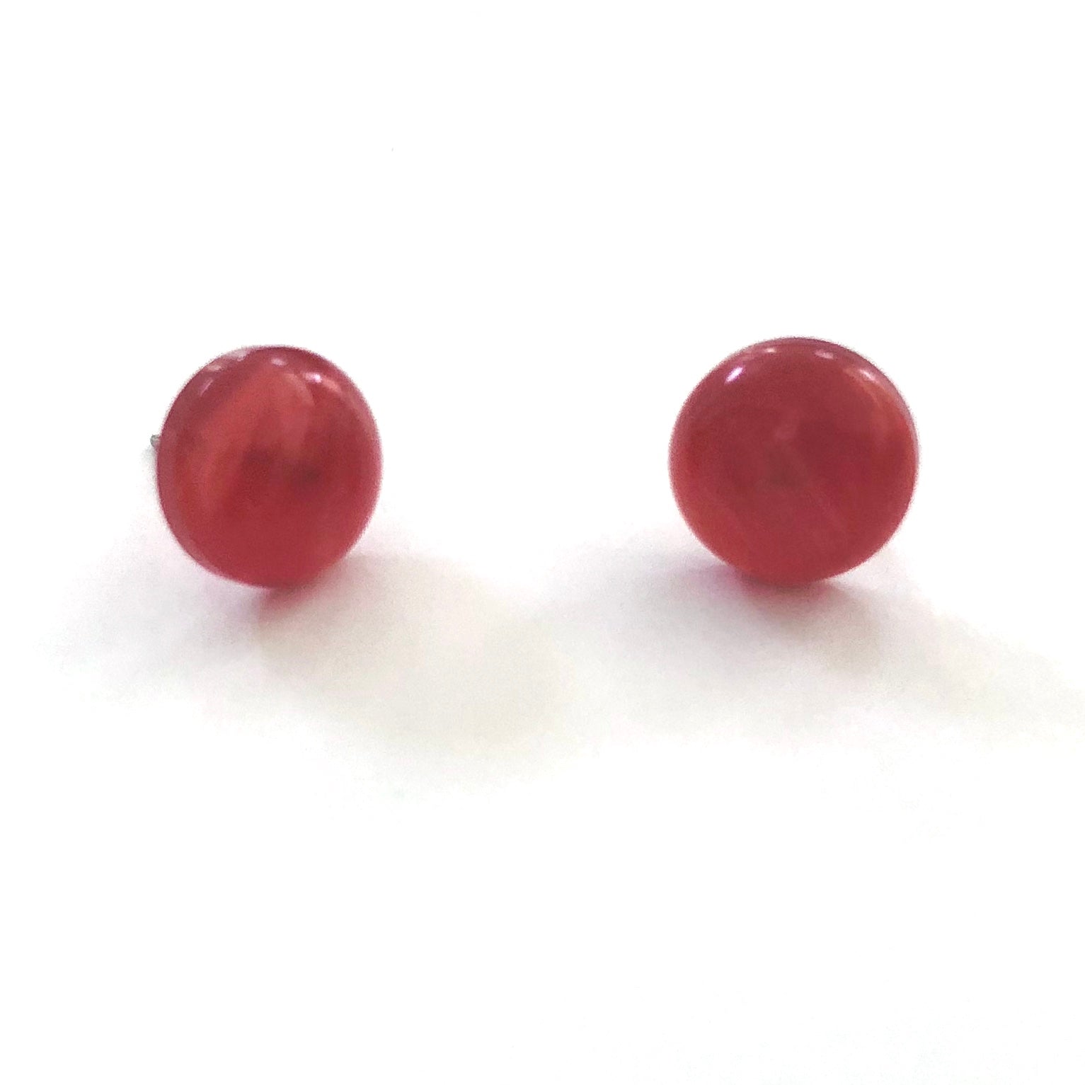 Red Moonglow Retro Button Disc Stud Earrings