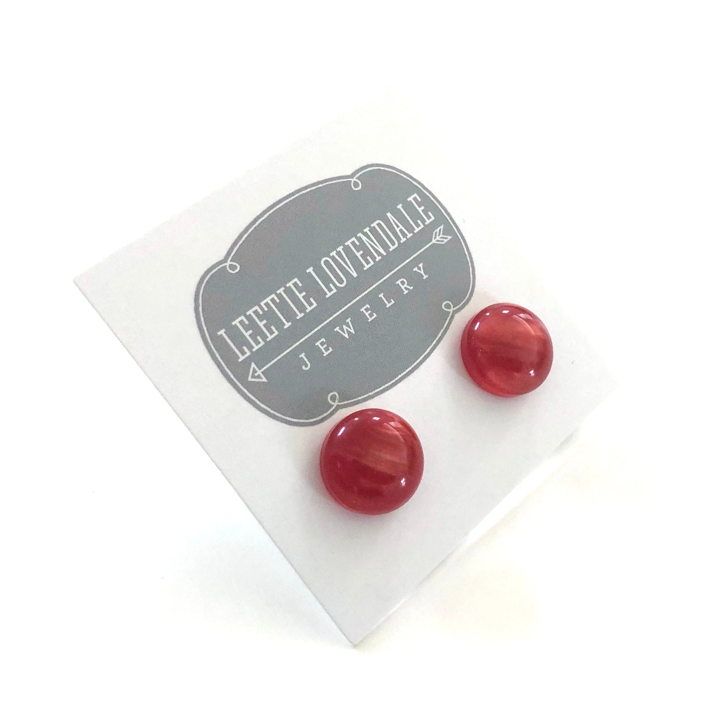 Red Moonglow Retro Button Disc Stud Earrings