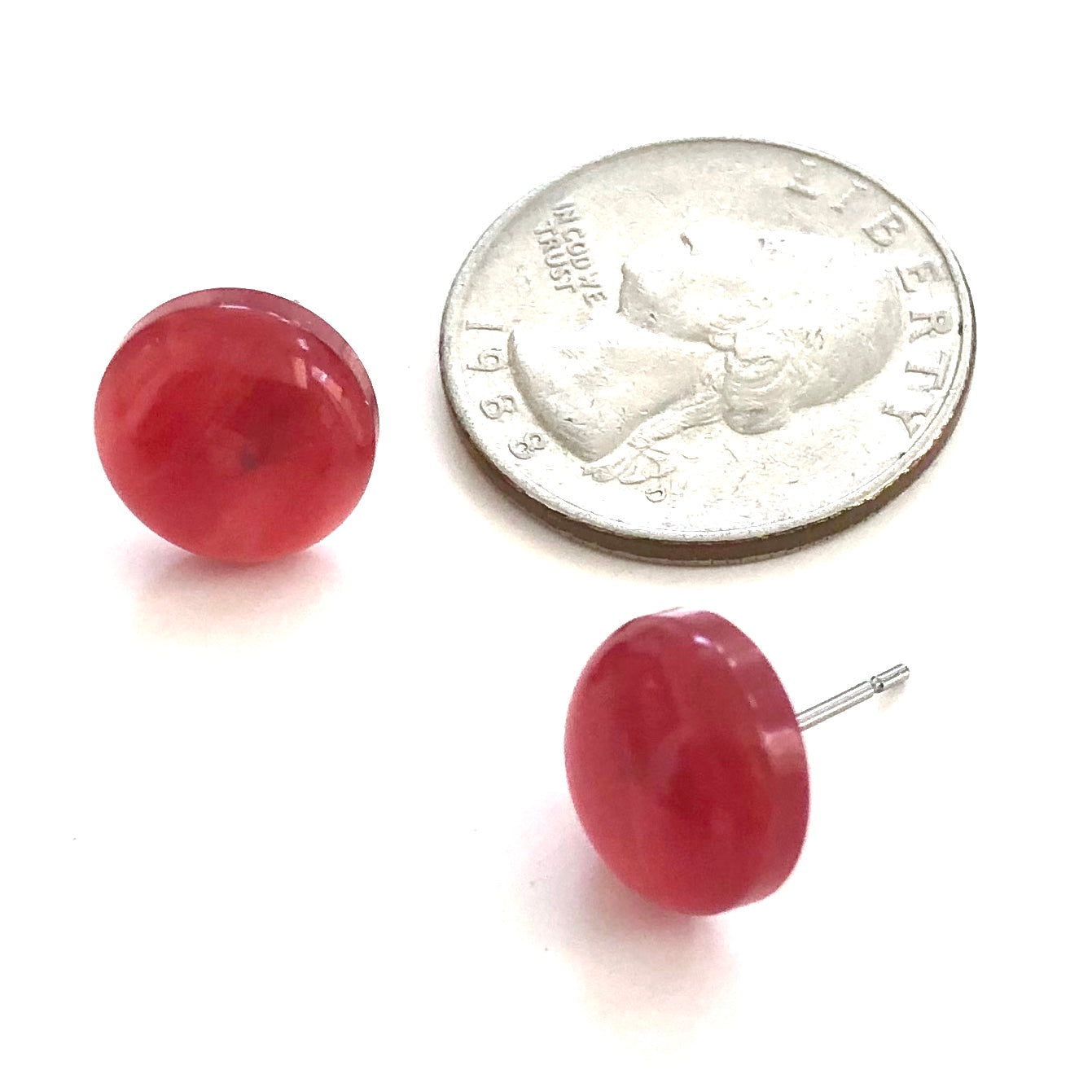 Red Moonglow Retro Button Disc Stud Earrings