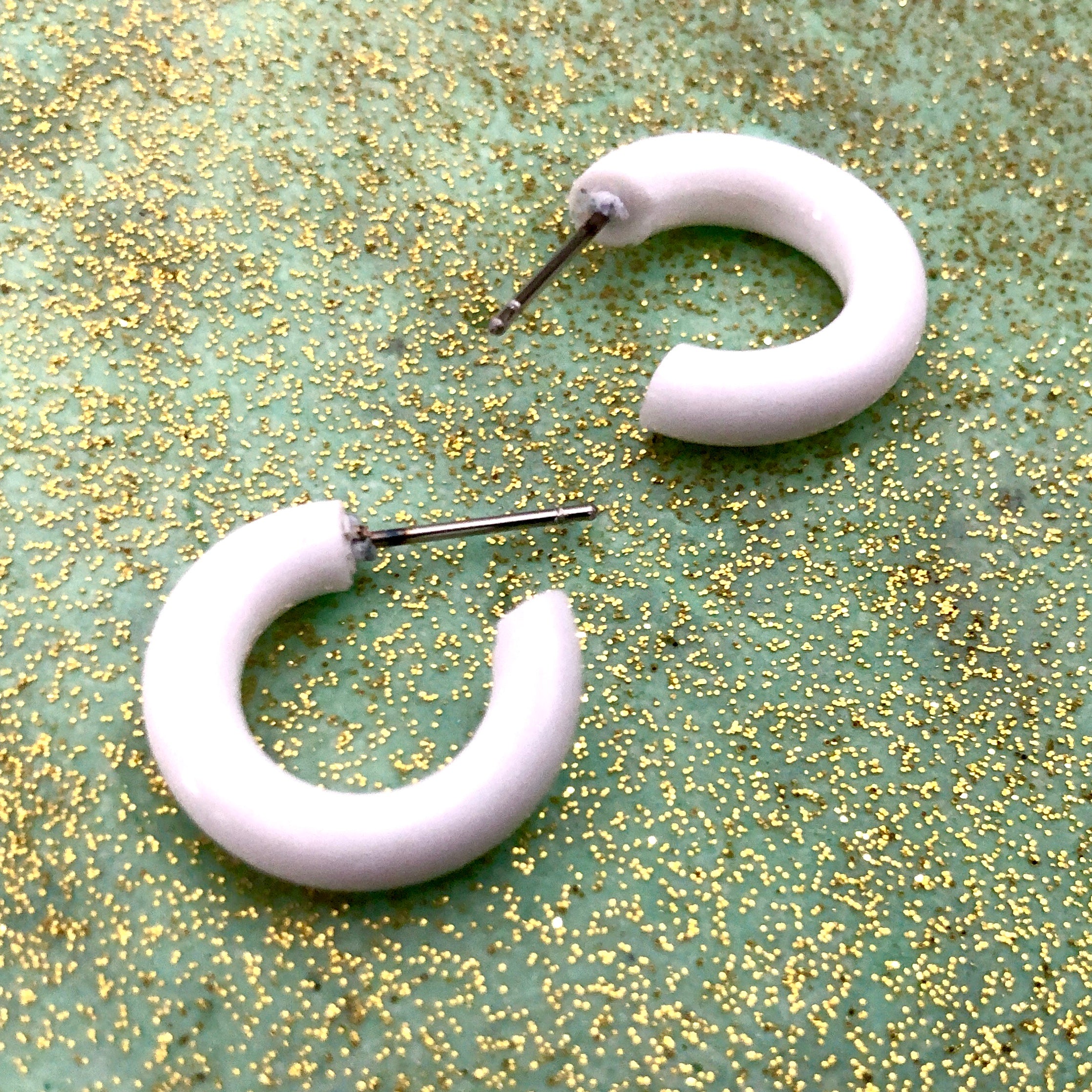 White Tiny Tube Lucite Hoop Earrings