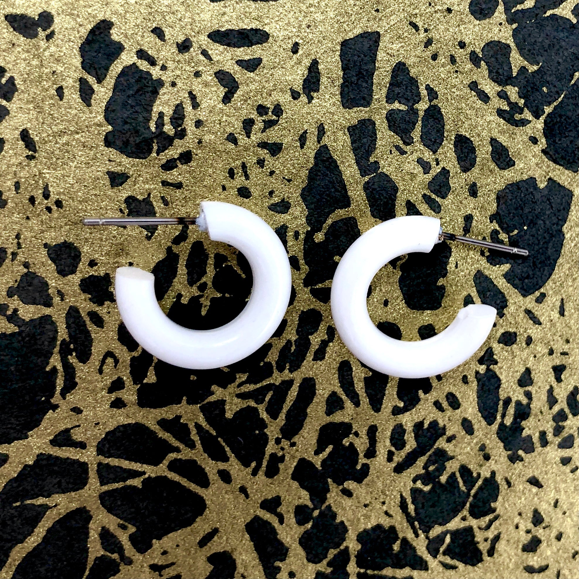 White Tiny Tube Lucite Hoop Earrings