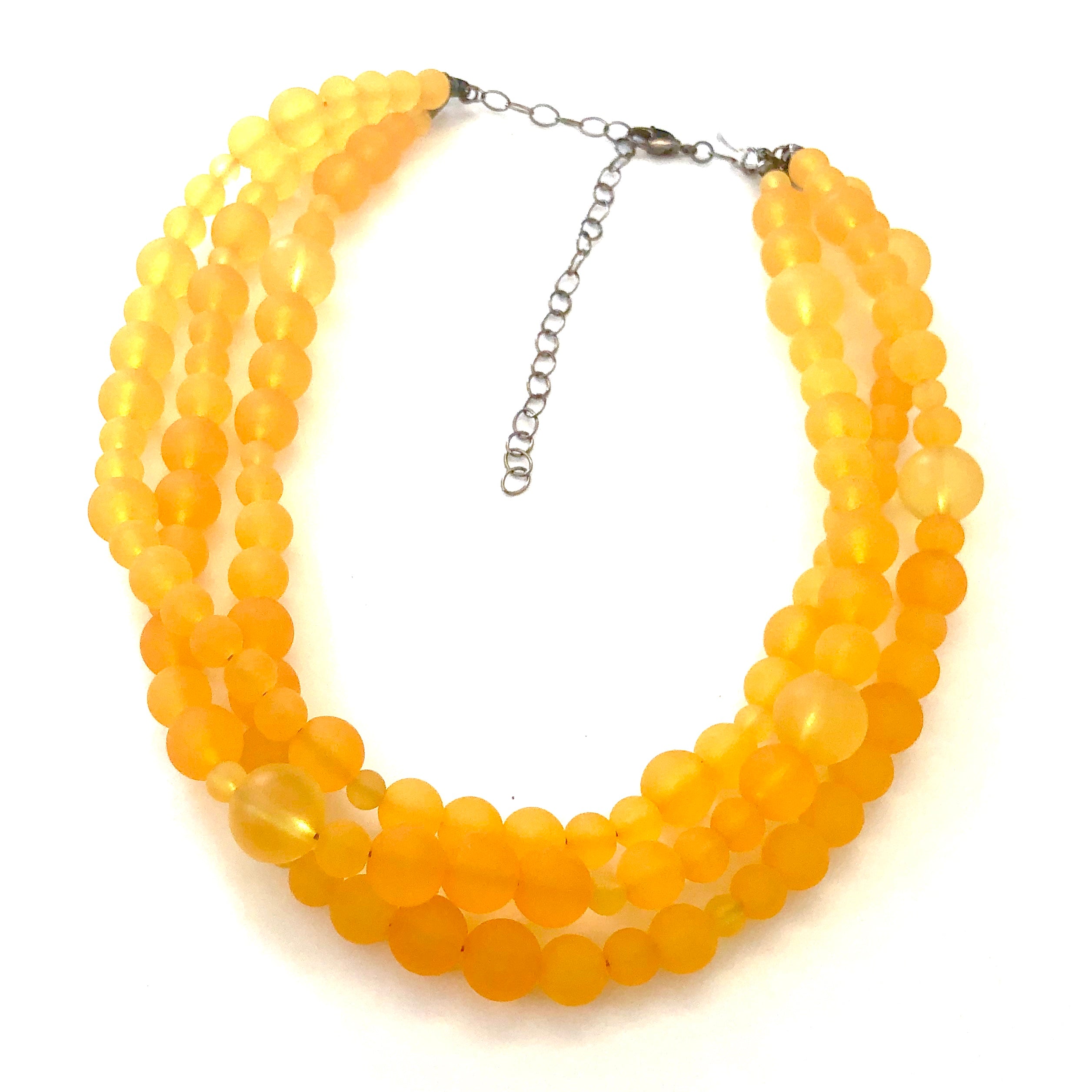 Golden Yellow Frosted Beaded Multi Strand Morgan Necklace