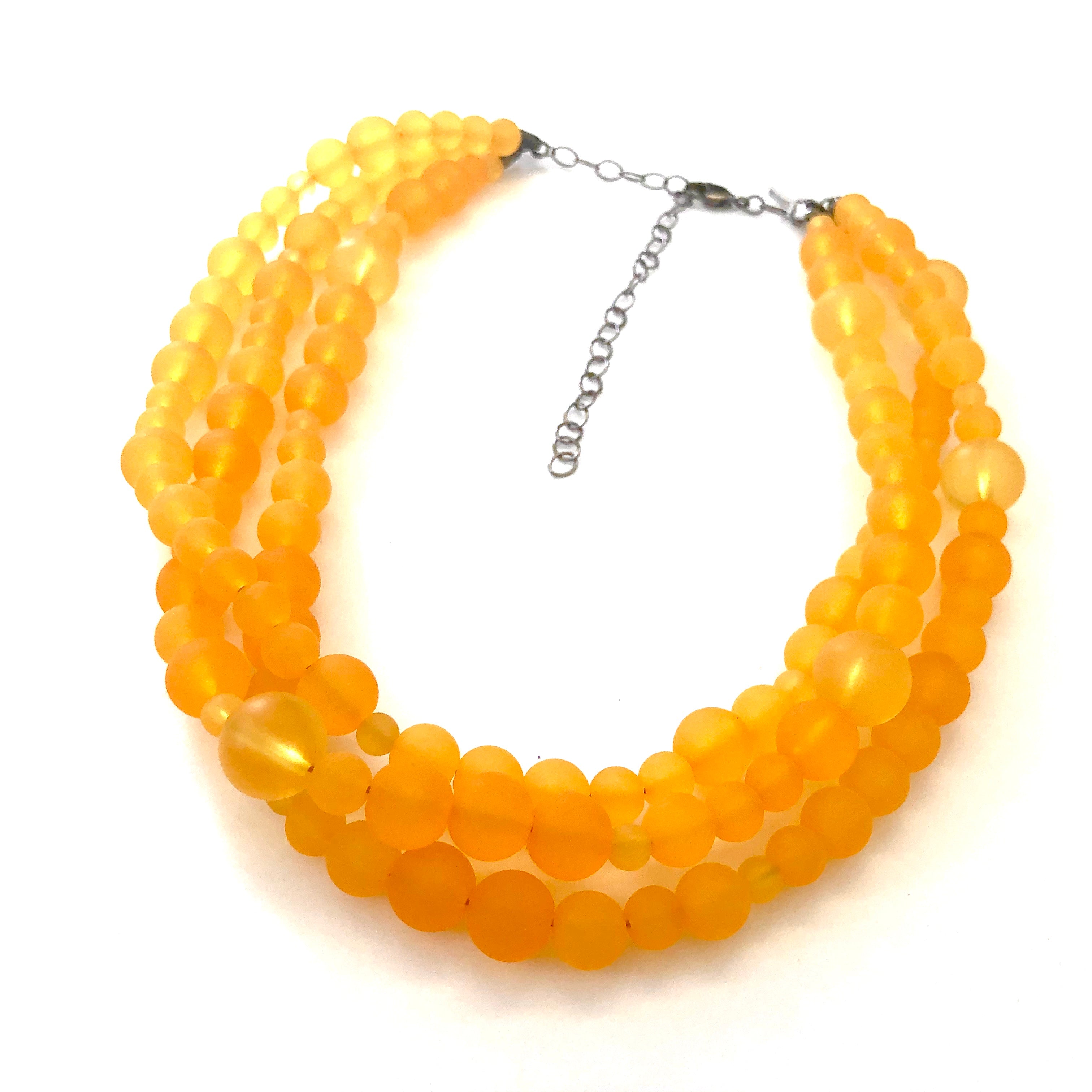 Golden Yellow Frosted Beaded Multi Strand Morgan Necklace