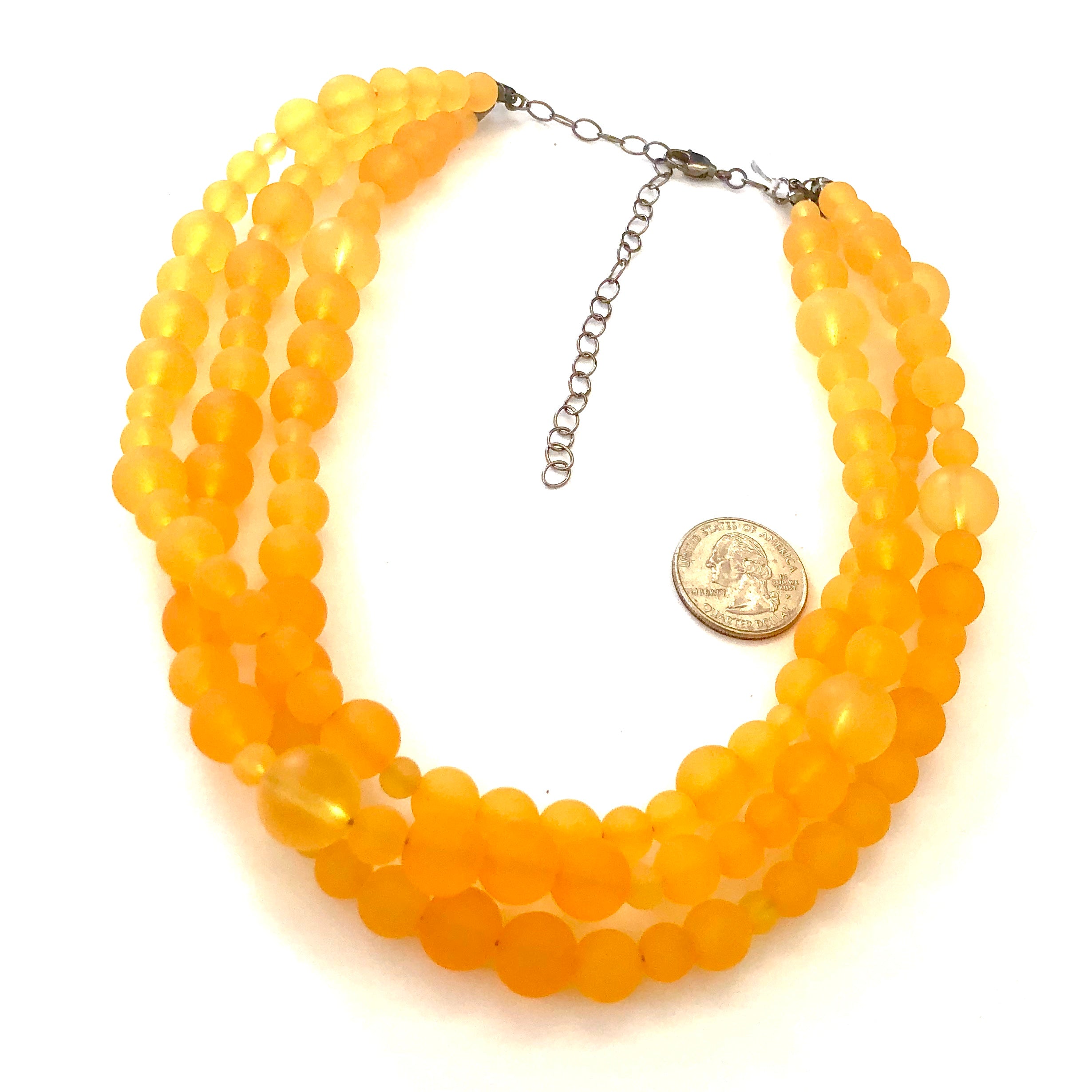Golden Yellow Frosted Beaded Multi Strand Morgan Necklace