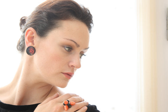 Tortoise & Clear Striped Starburst Disc Stud Earrings