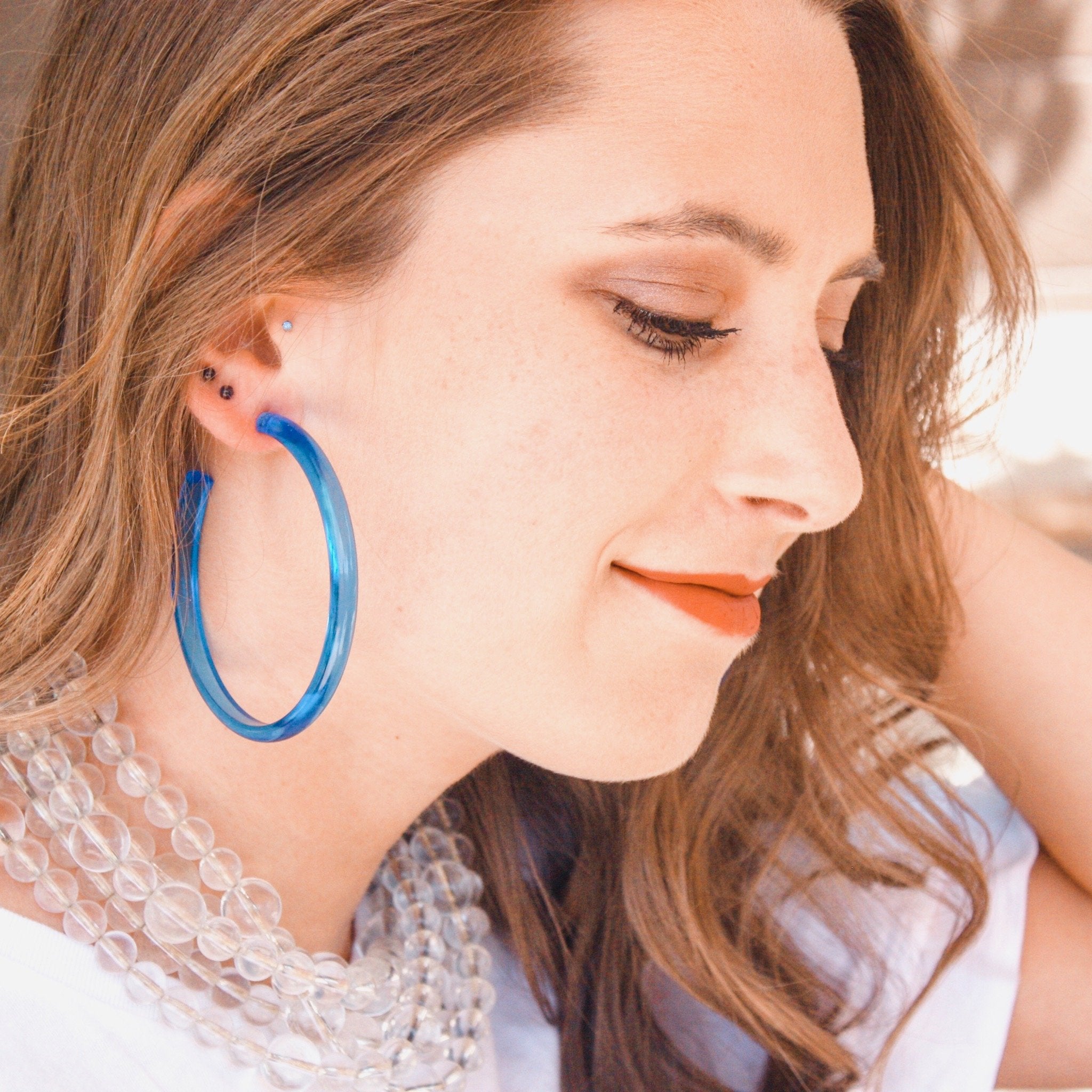 aqua blue lucite hoops