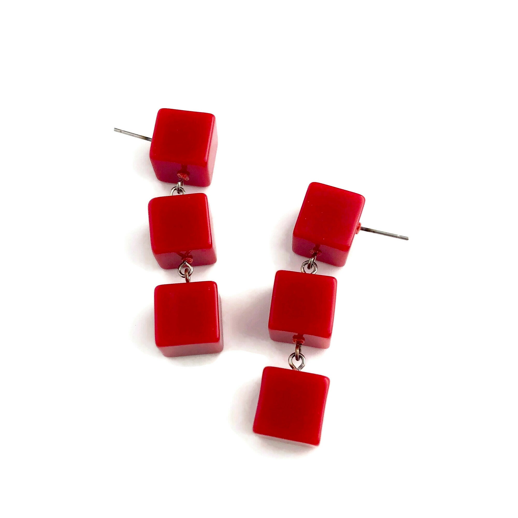 geometric earrings red