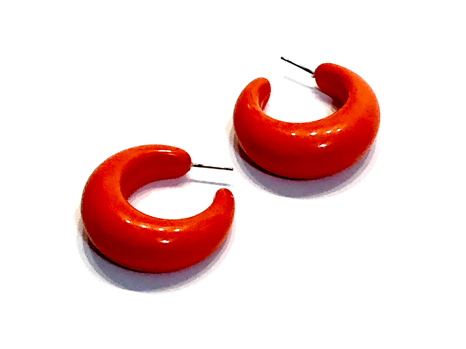 Red plastic 2025 hoop earrings