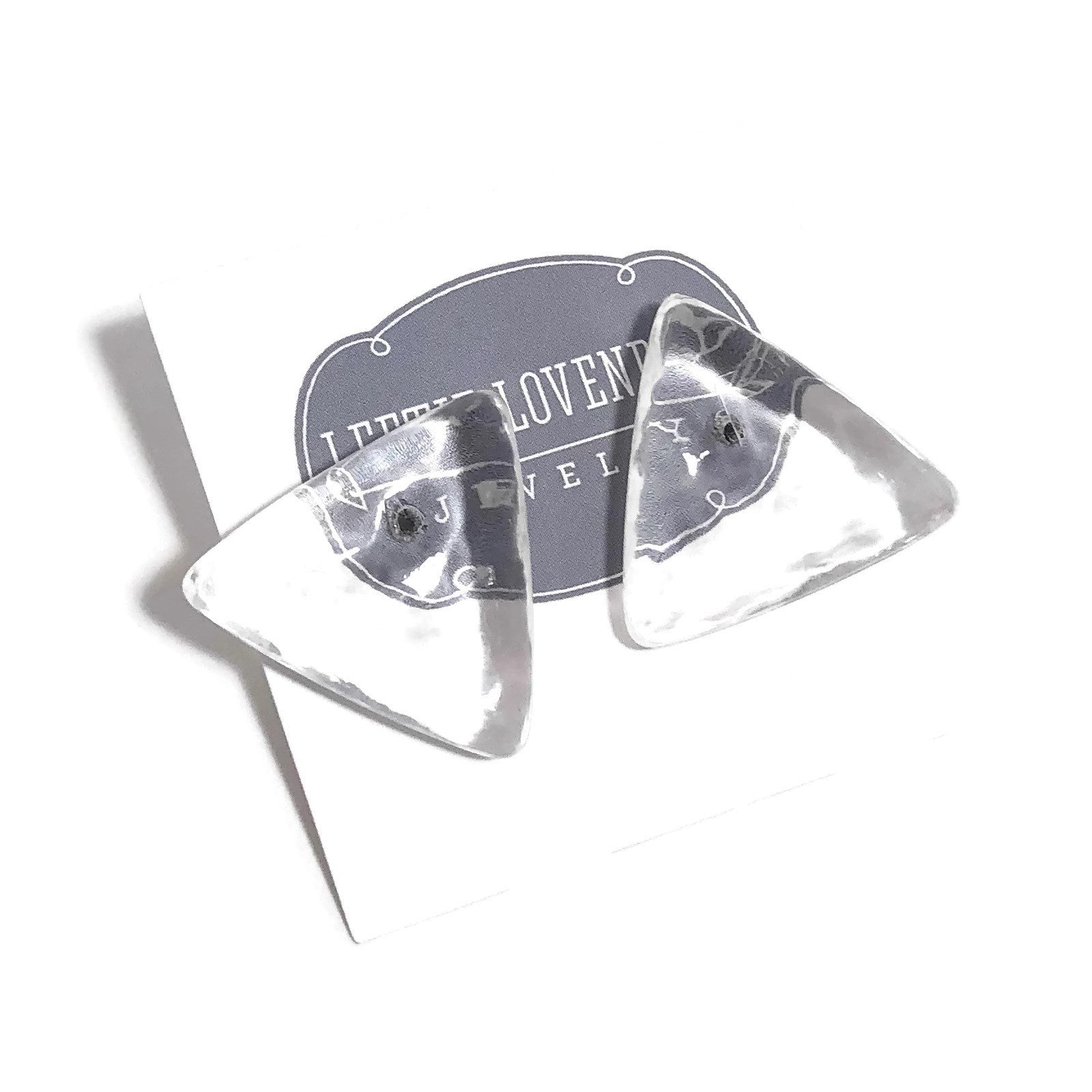 clear triangle stud earrings