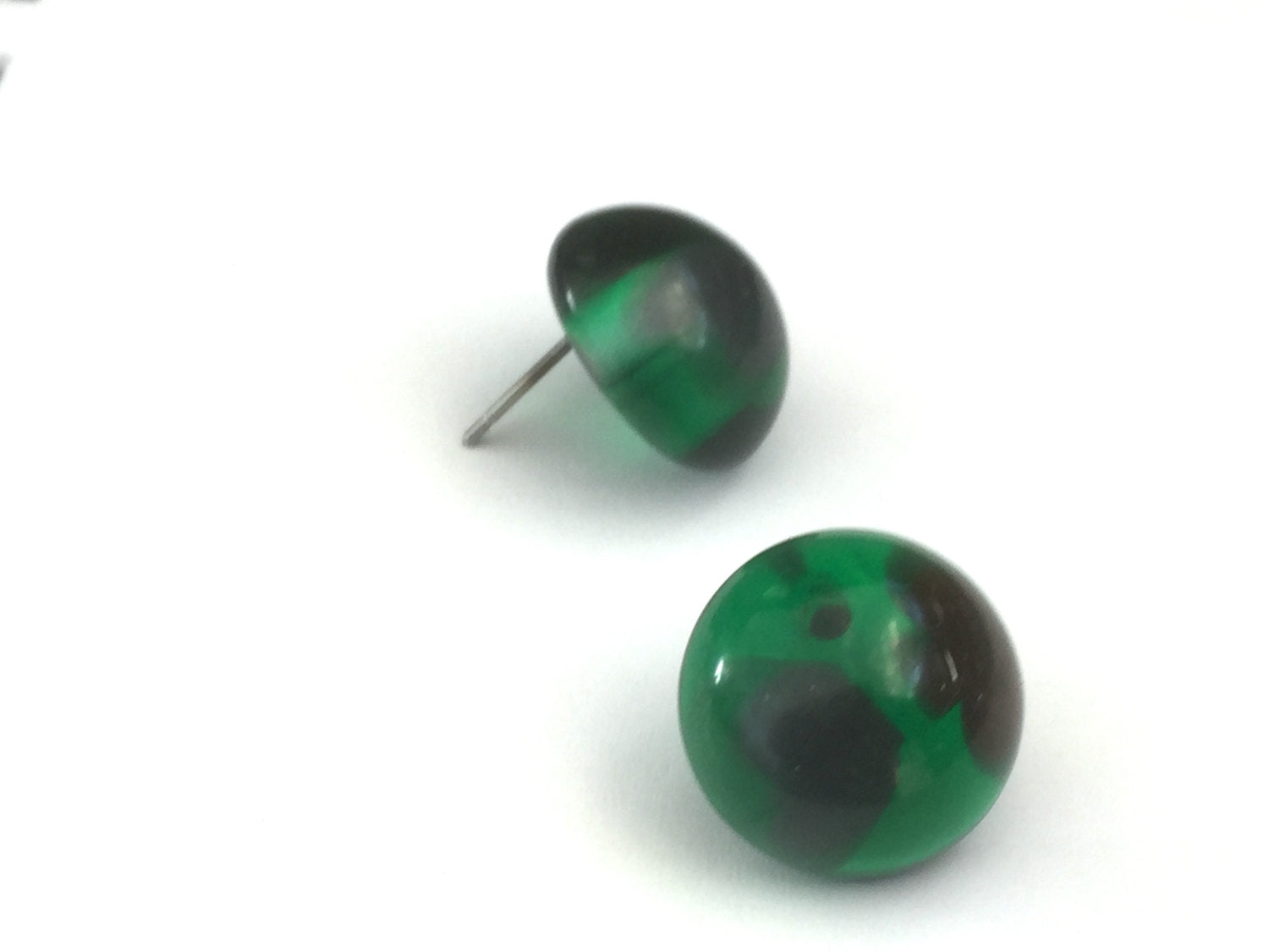 green lucite vintage studs